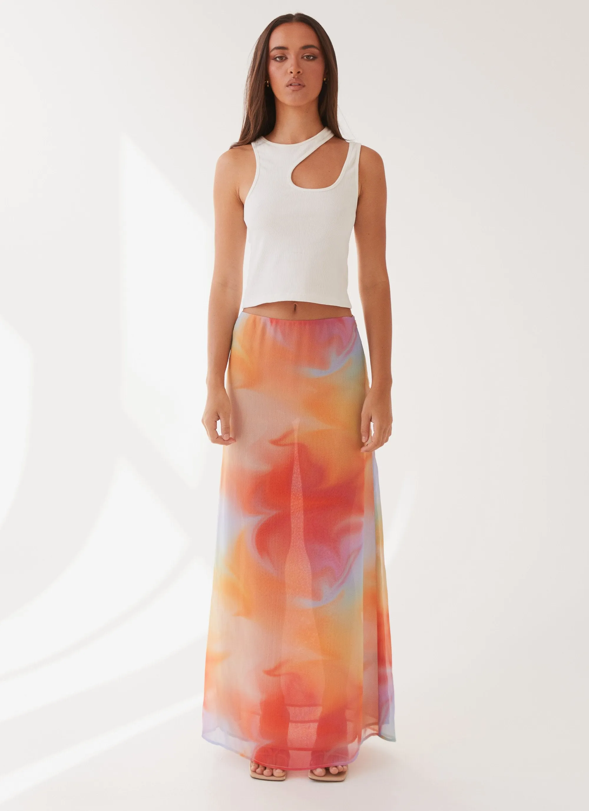 Sunlight Cascade Maxi Skirt - Rainbow Radiance muted tone Draped Silhouette