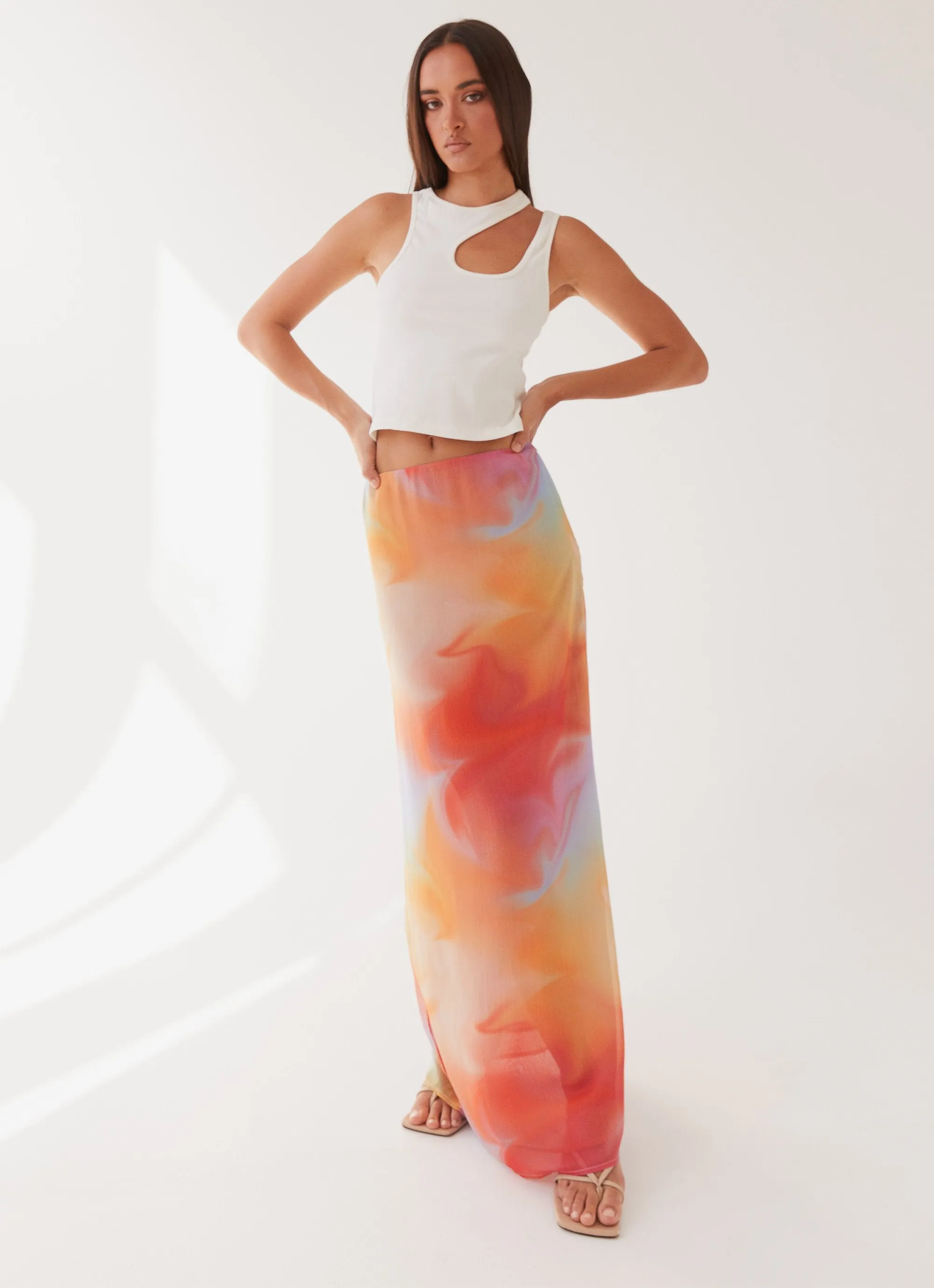 Sunlight Cascade Maxi Skirt - Rainbow Radiance Fashion Energy high contrast