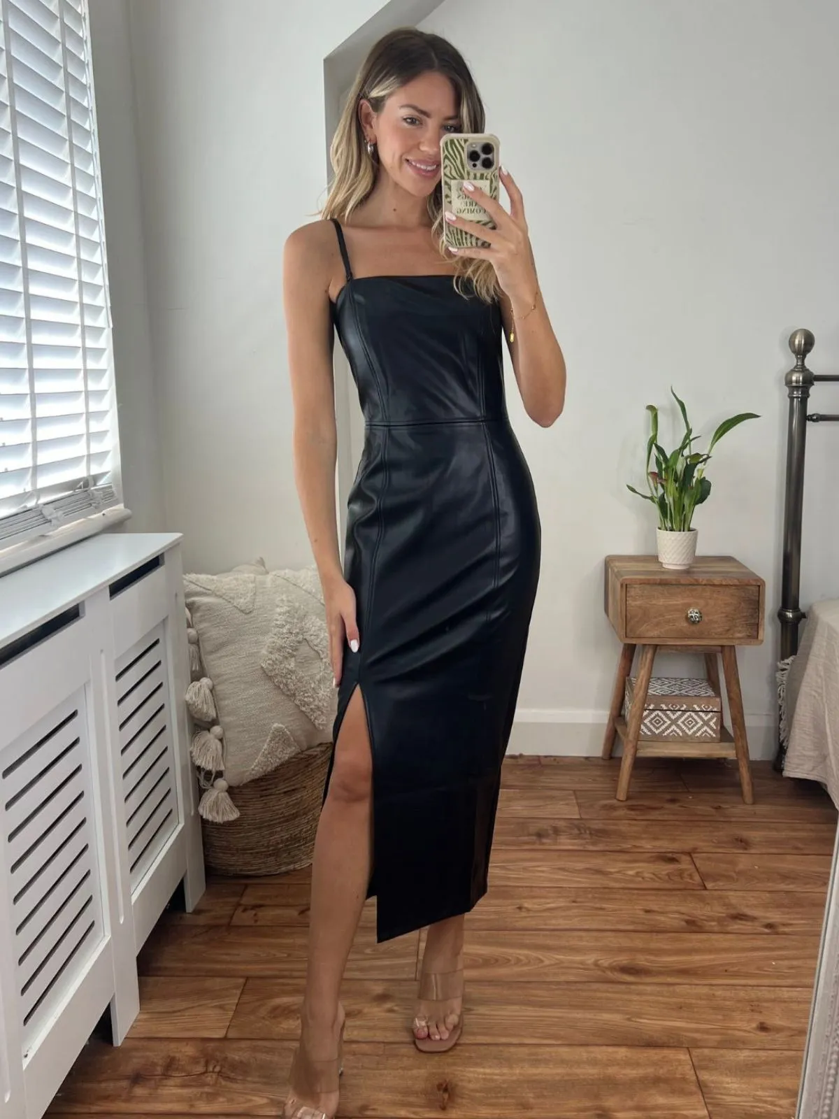 Style Moment UVProtectiveLayer Colette PU Midaxi Dress in Black