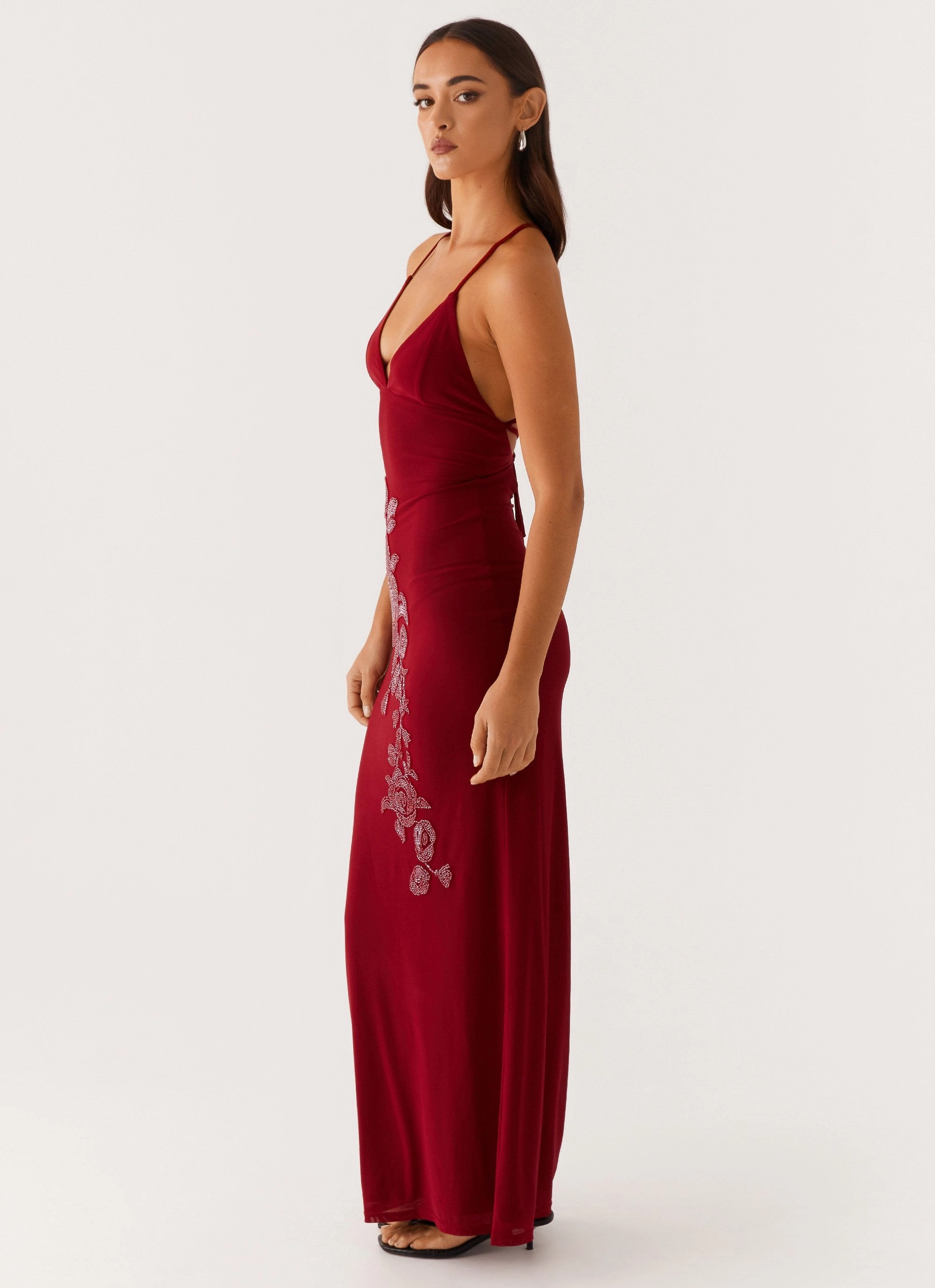Comfy Layers Beki Beaded Mesh Maxi Dress - Deep Red