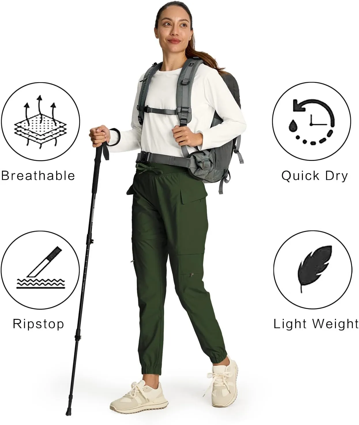 smawell Women's Hiking Pants Convertible Lightweight Zip-Off Outdoor Pants Quick Dry Joggers with Pocket
