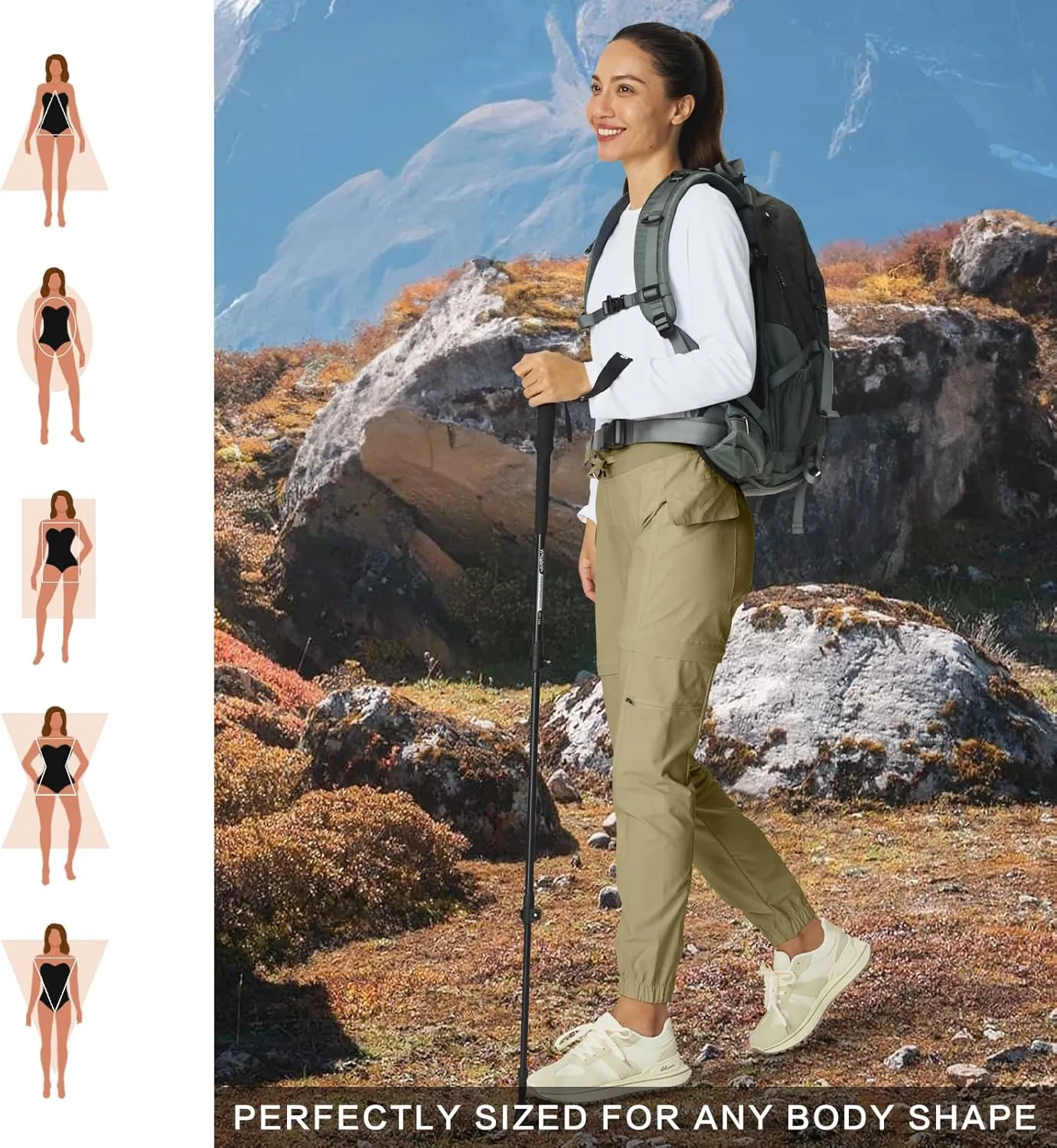 smawell Women's Hiking Pants Convertible Lightweight Zip-Off Outdoor Pants Quick Dry Joggers with Pocket