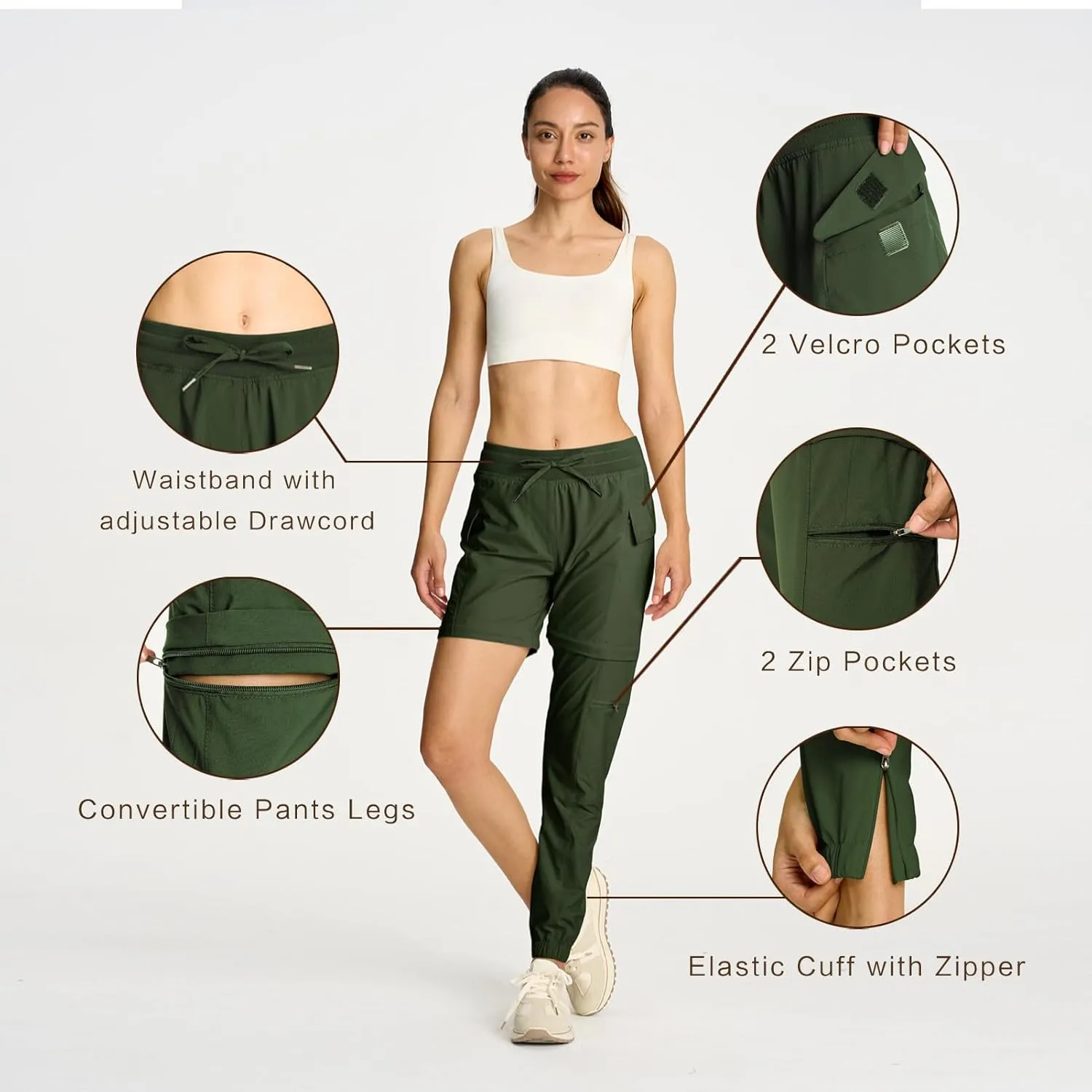 smawell Women's Hiking Pants Convertible Lightweight Zip-Off Outdoor Pants Quick Dry Joggers with Pocket