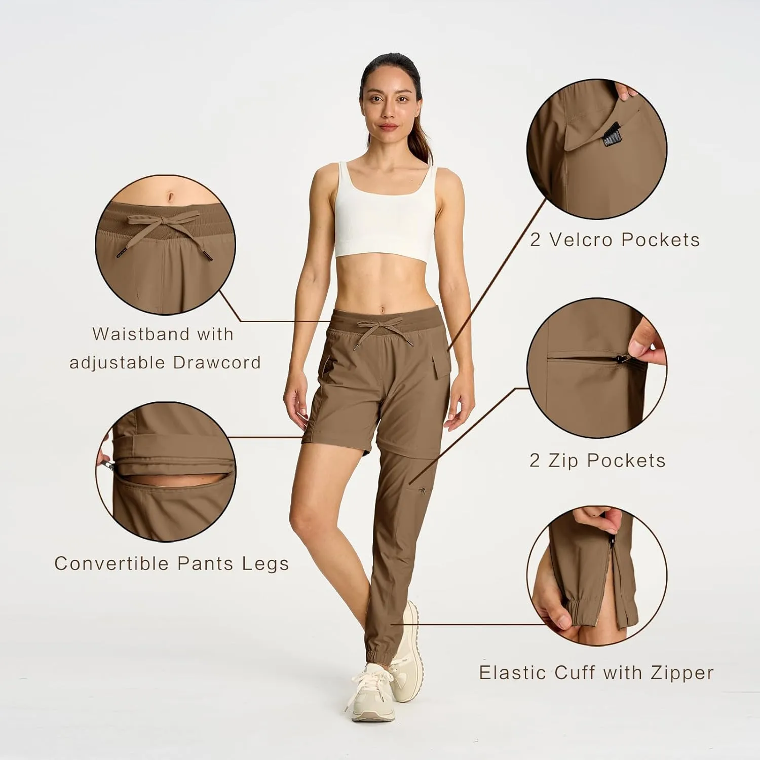 smawell Women's Hiking Pants Convertible Lightweight Zip-Off Outdoor Pants Quick Dry Joggers with Pocket
