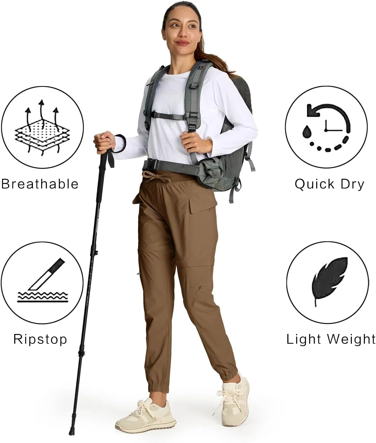 smawell Women's Hiking Pants Convertible Lightweight Zip-Off Outdoor Pants Quick Dry Joggers with Pocket