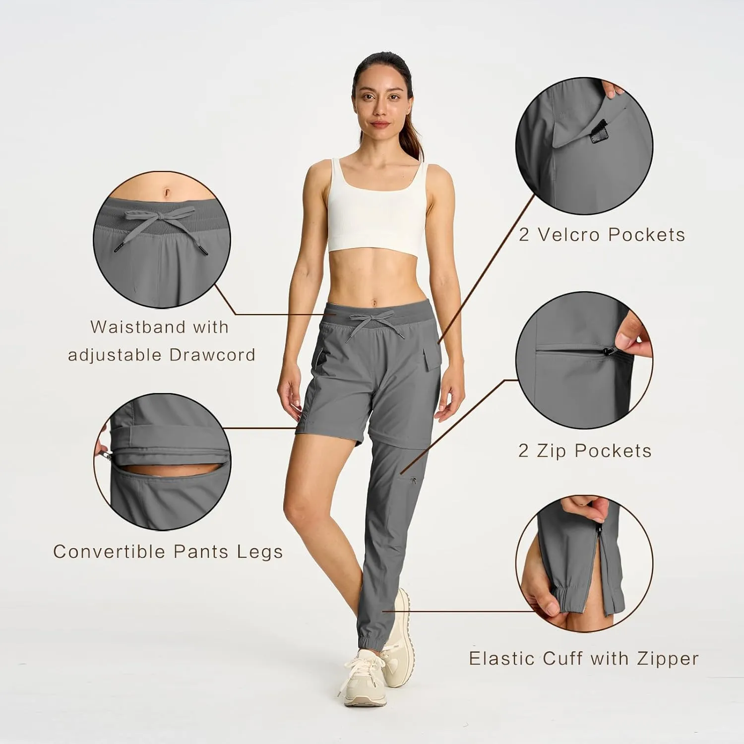 smawell Women's Hiking Pants Convertible Lightweight Zip-Off Outdoor Pants Quick Dry Joggers with Pocket
