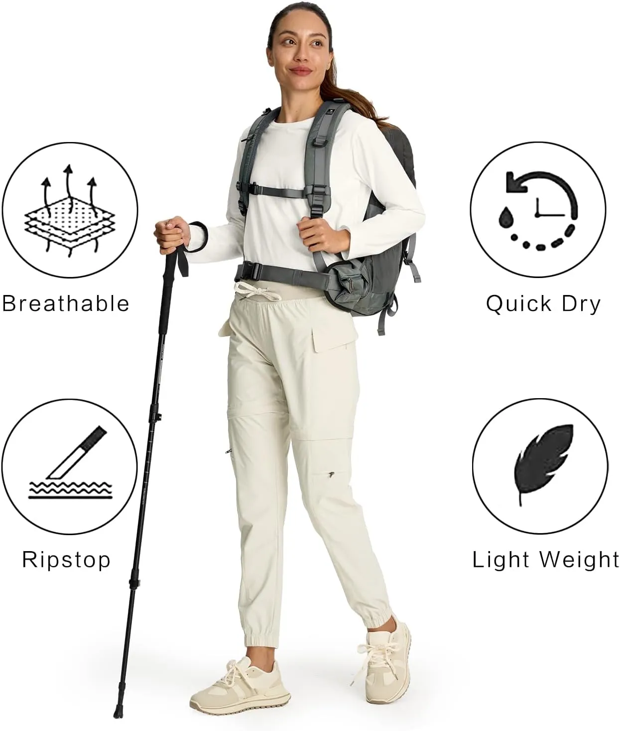smawell Women's Hiking Pants Convertible Lightweight Zip-Off Outdoor Pants Quick Dry Joggers with Pocket