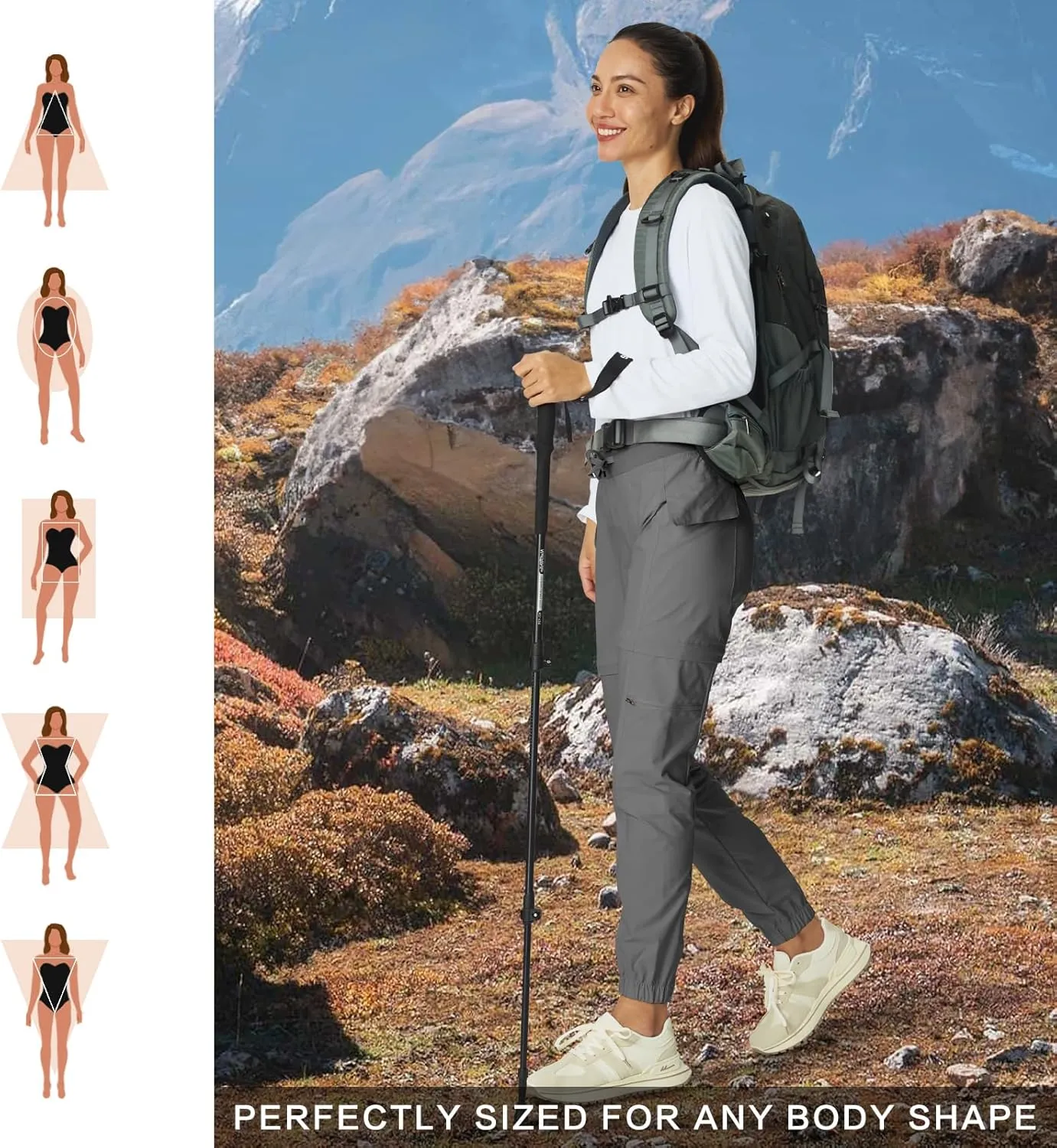 smawell Women's Hiking Pants Convertible Lightweight Zip-Off Outdoor Pants Quick Dry Joggers with Pocket