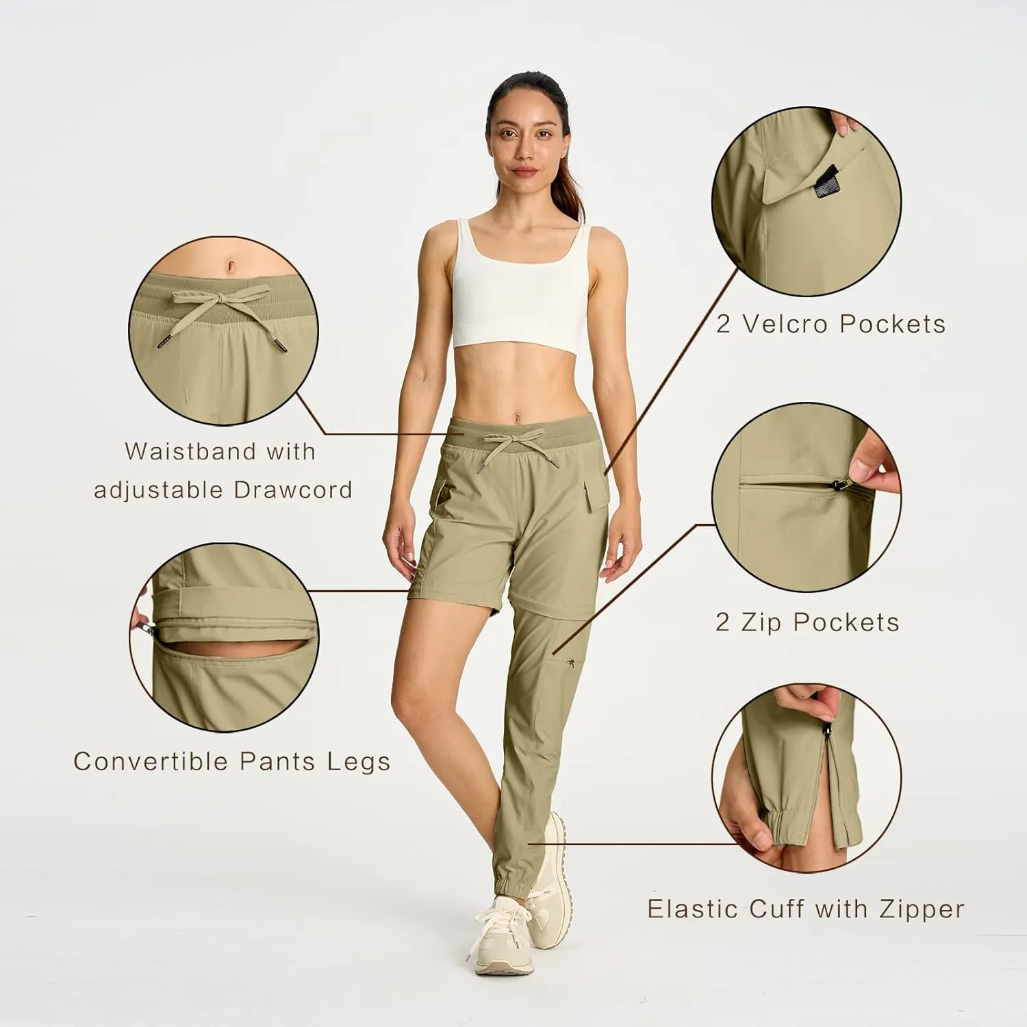 smawell Women's Hiking Pants Convertible Lightweight Zip-Off Outdoor Pants Quick Dry Joggers with Pocket