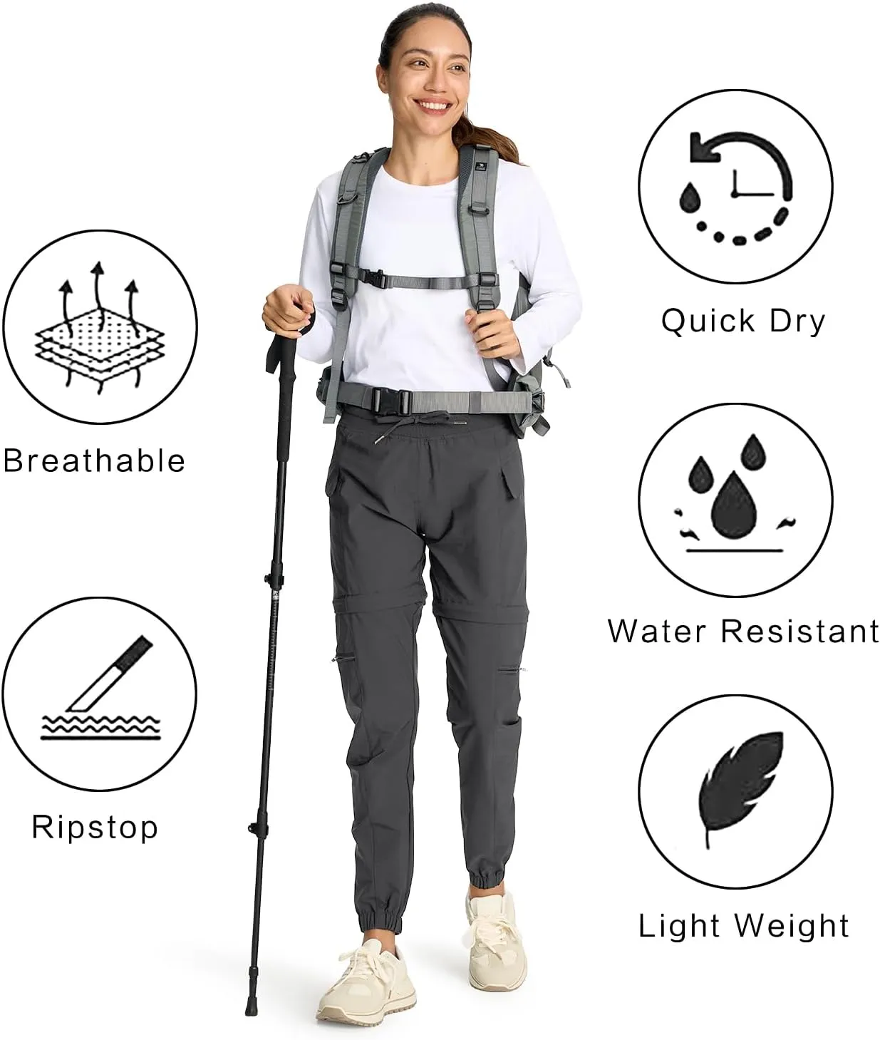 smawell Women's Hiking Pants Convertible Lightweight Zip-Off Outdoor Pants Quick Dry Joggers with Pocket