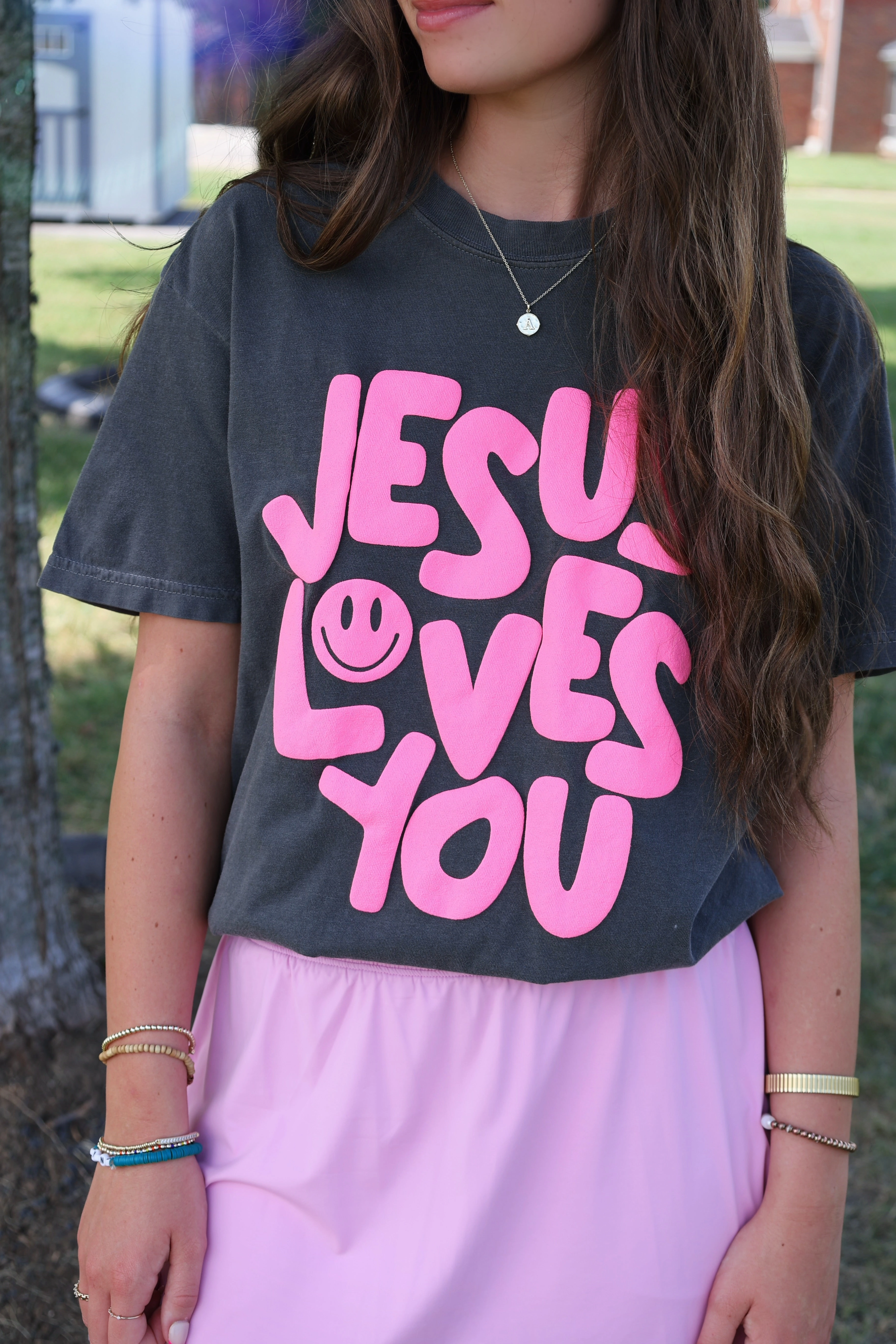 Quick Access Slit Smile Jesus Loves You Tee