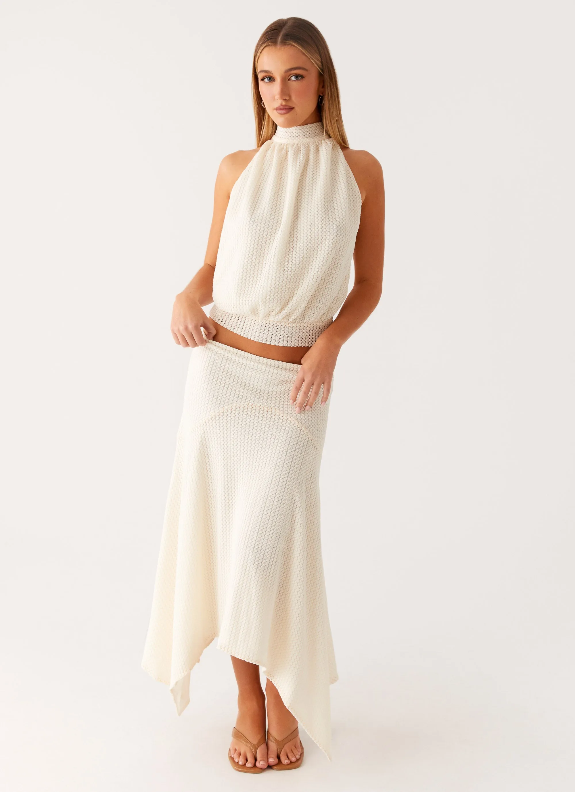 Simple Outfit Reinforced Hems Evaden Low Rise Midi Skirt - Ivory