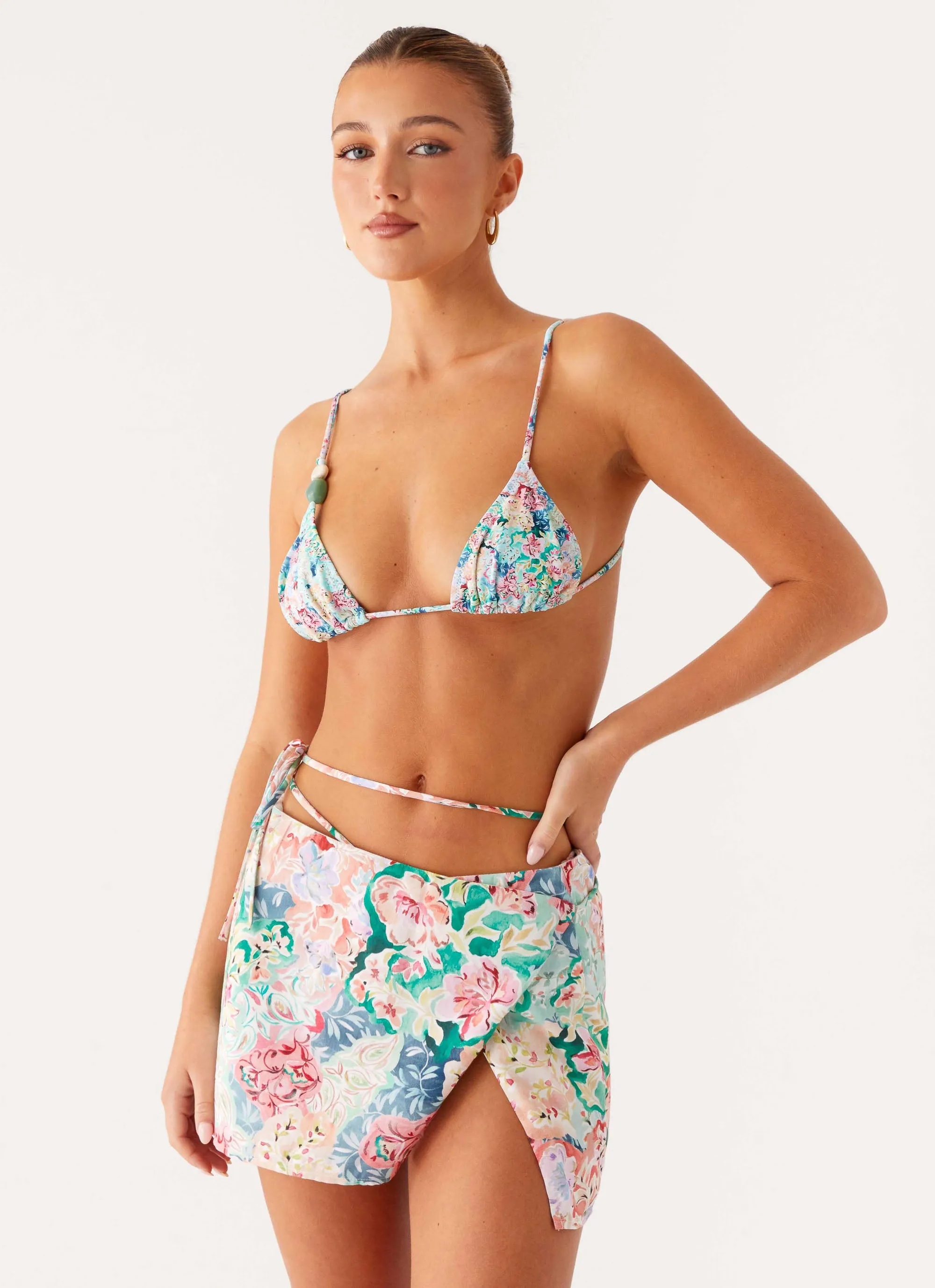 Crossback Strap Miradelle Wrap Mini Skirt - Santorini Floral