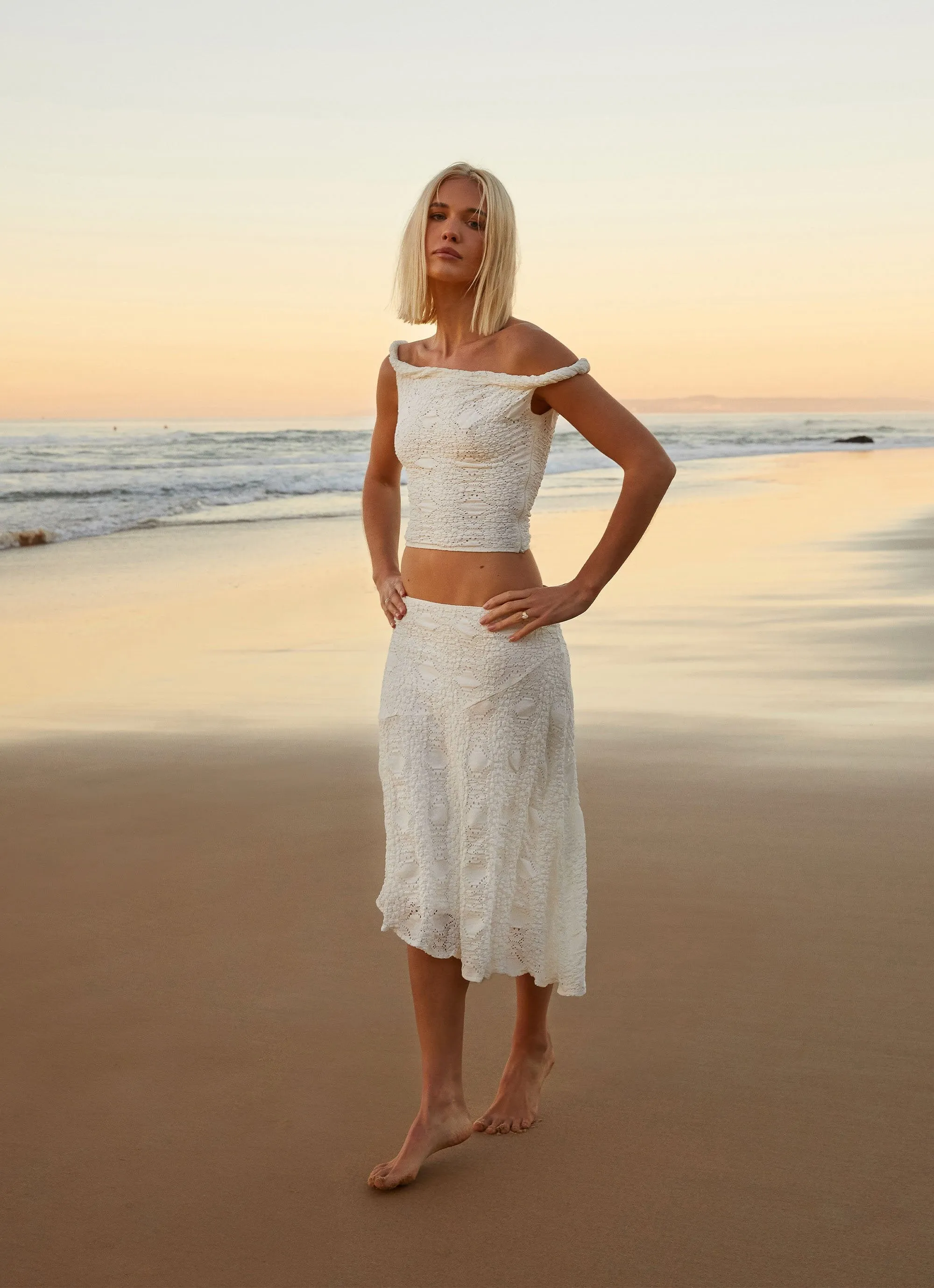 Anti Pilling Fabric Diamond Sky Midi Skirt - White