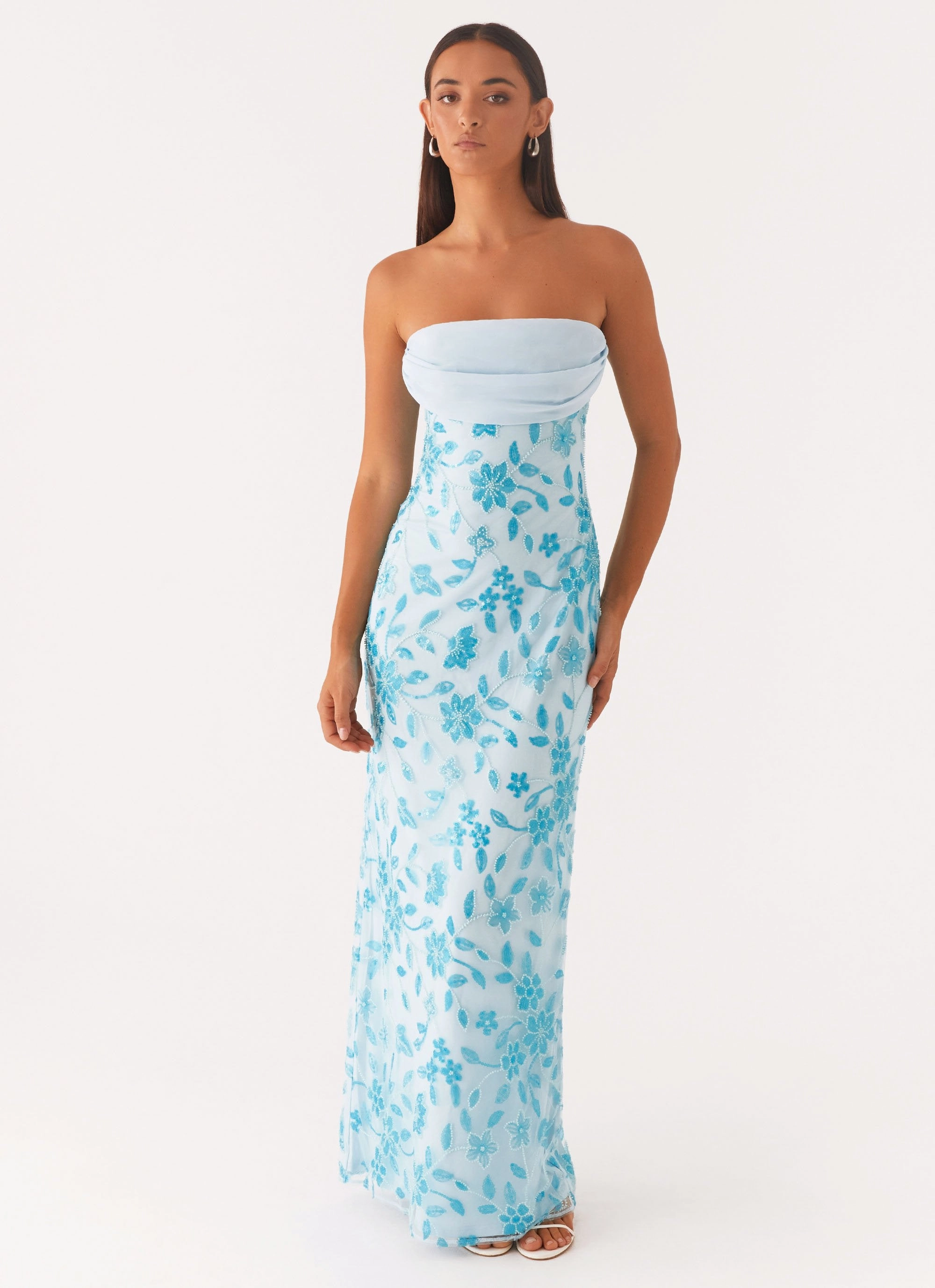 Prism Beaded Maxi Dress - Blue Vibrant color dress