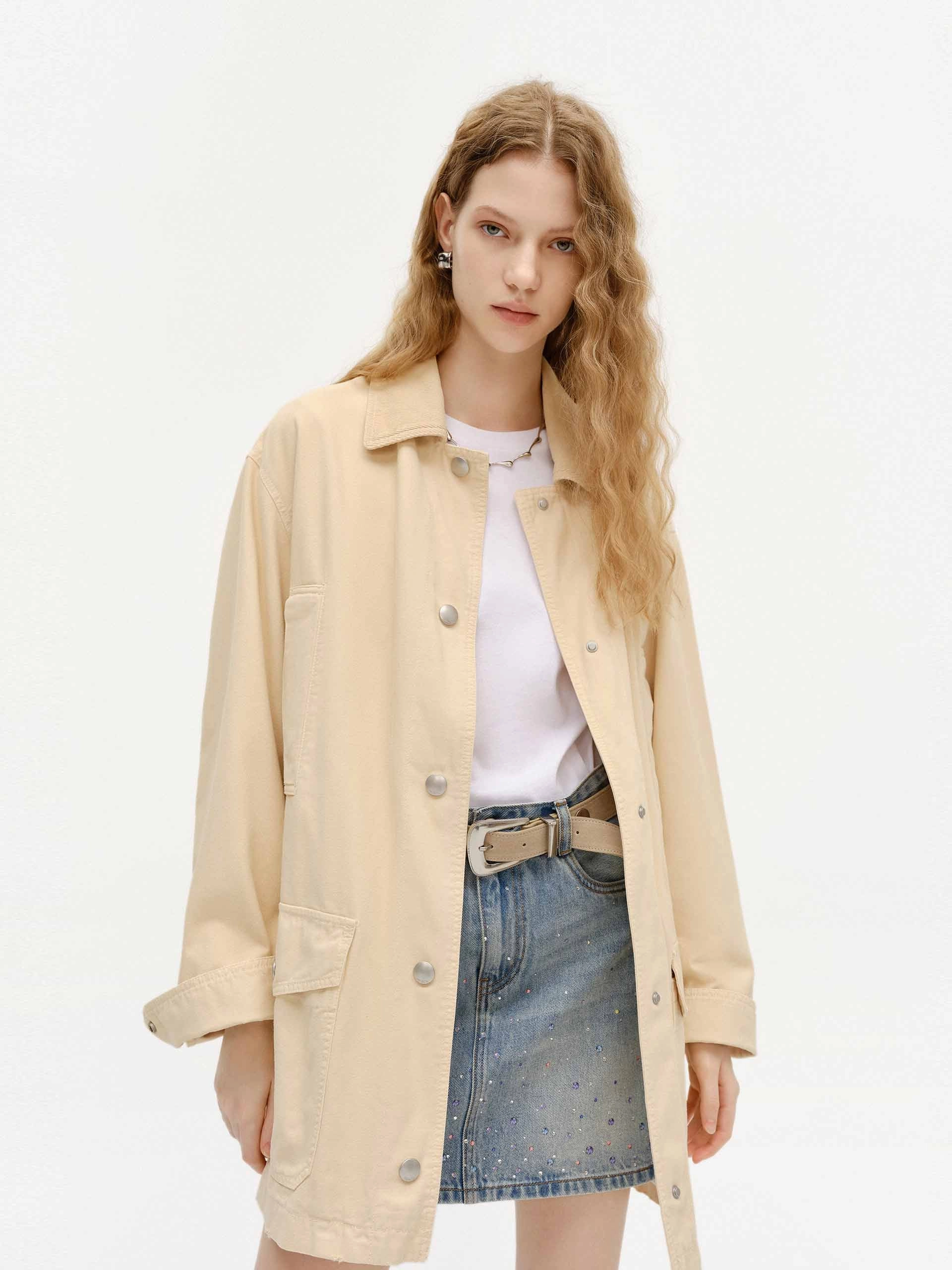 Effortless Layer Snap Button Cotton Jacket