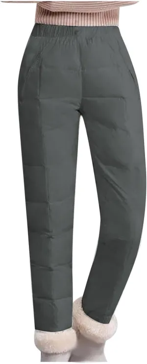 Snow Pants Womens Winter Ski Pants Thick Fleece Lined Joggers Quilted Down Puffer Trousers with Pockets