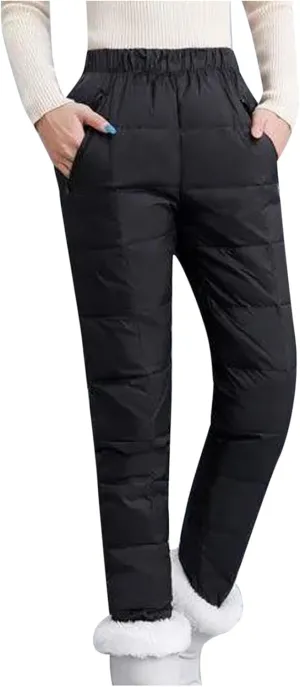 Snow Pants Womens Winter Ski Pants Thick Fleece Lined Joggers Quilted Down Puffer Trousers with Pockets