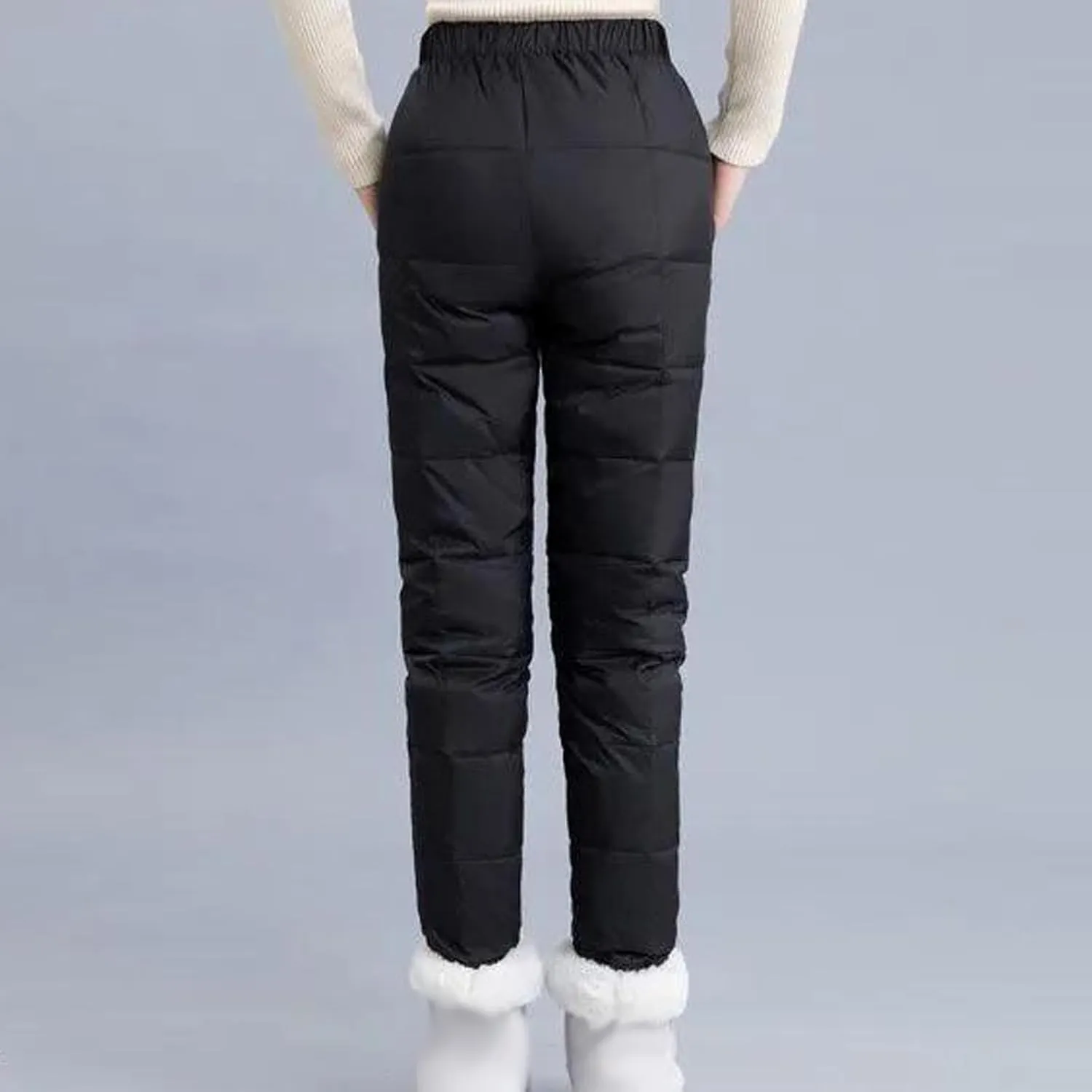 Snow Pants Womens Winter Ski Pants Thick Fleece Lined Joggers Quilted Down Puffer Trousers with Pockets