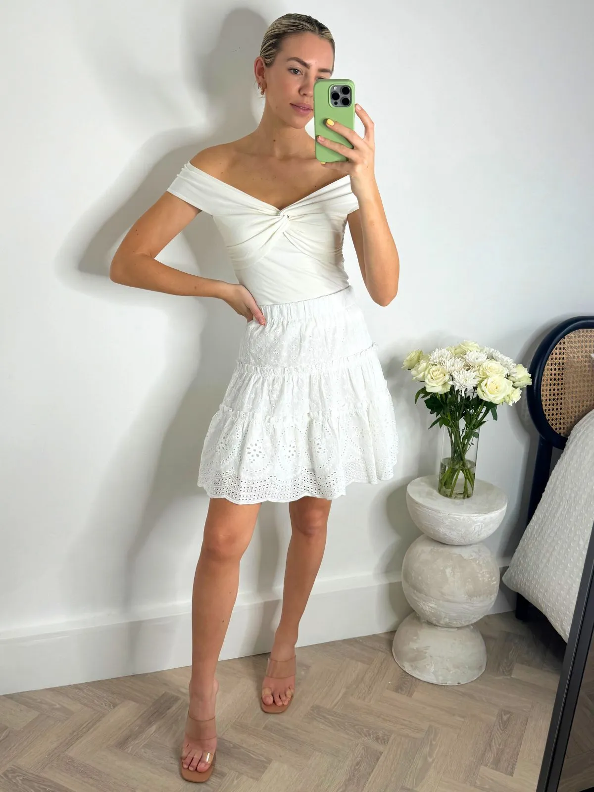 Cindy Broderie Mini Skirt in White Weekend Style