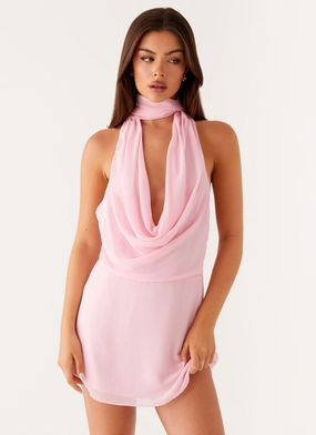 Chantal Backless Scarf Mini Dress - Pink Daily Essential