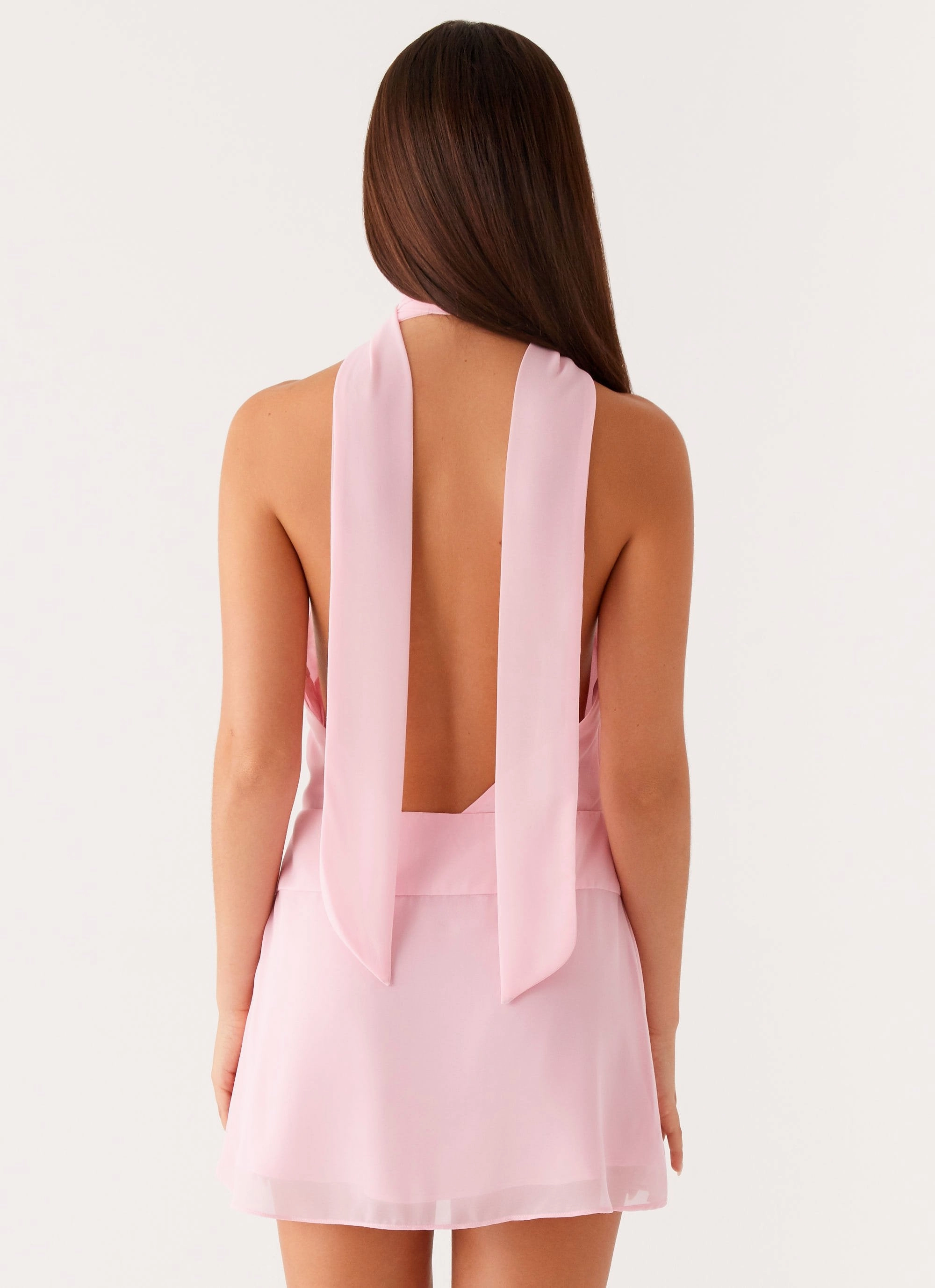 Chantal Backless Scarf Mini Dress - Pink Statement Mood Muted Tones