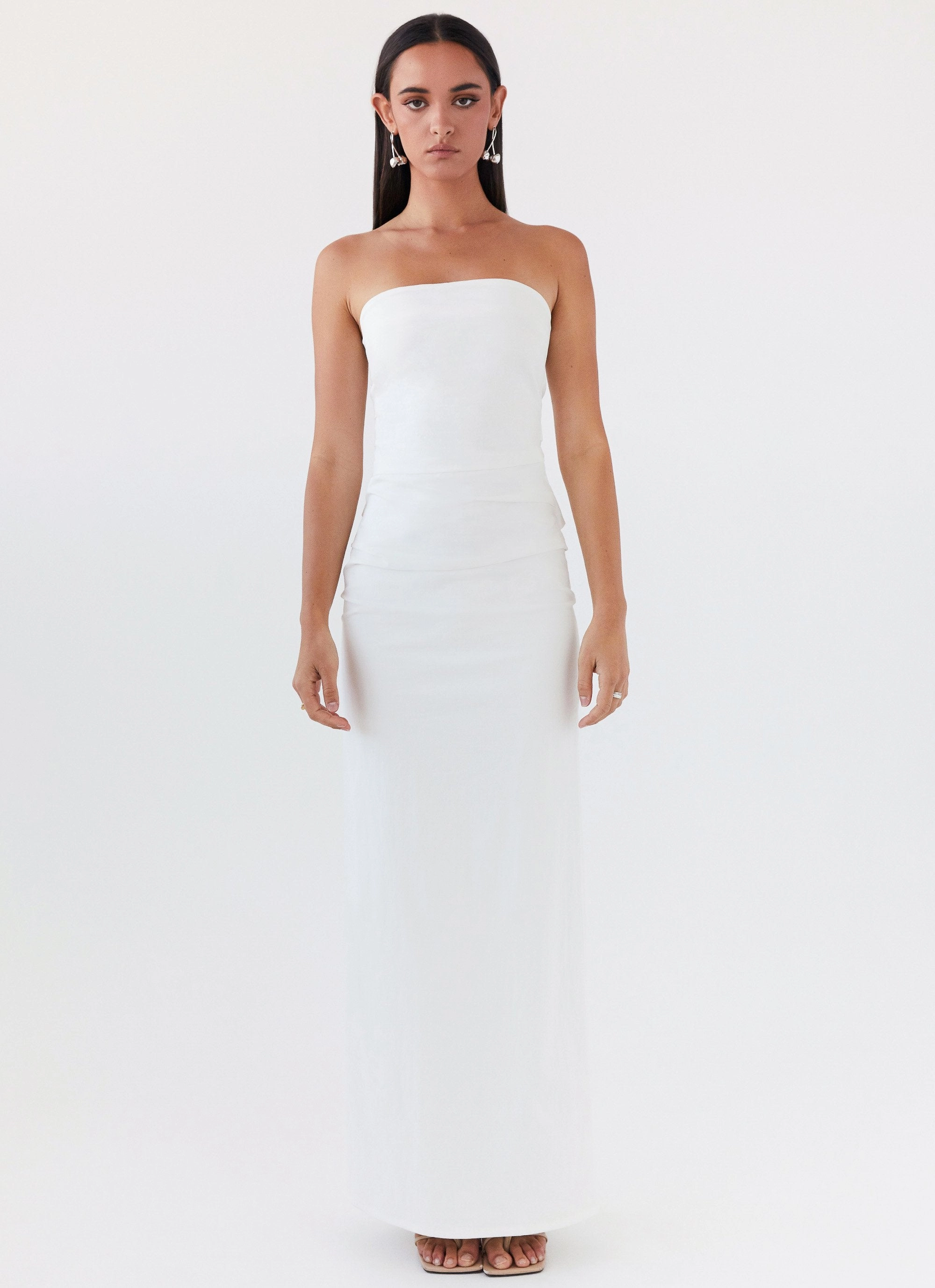 Gathered-Detail Danielle Strapless Maxi Dress - White