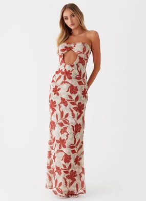 Dearest Maxi Dress - Red Green Floral Versatile Wearable