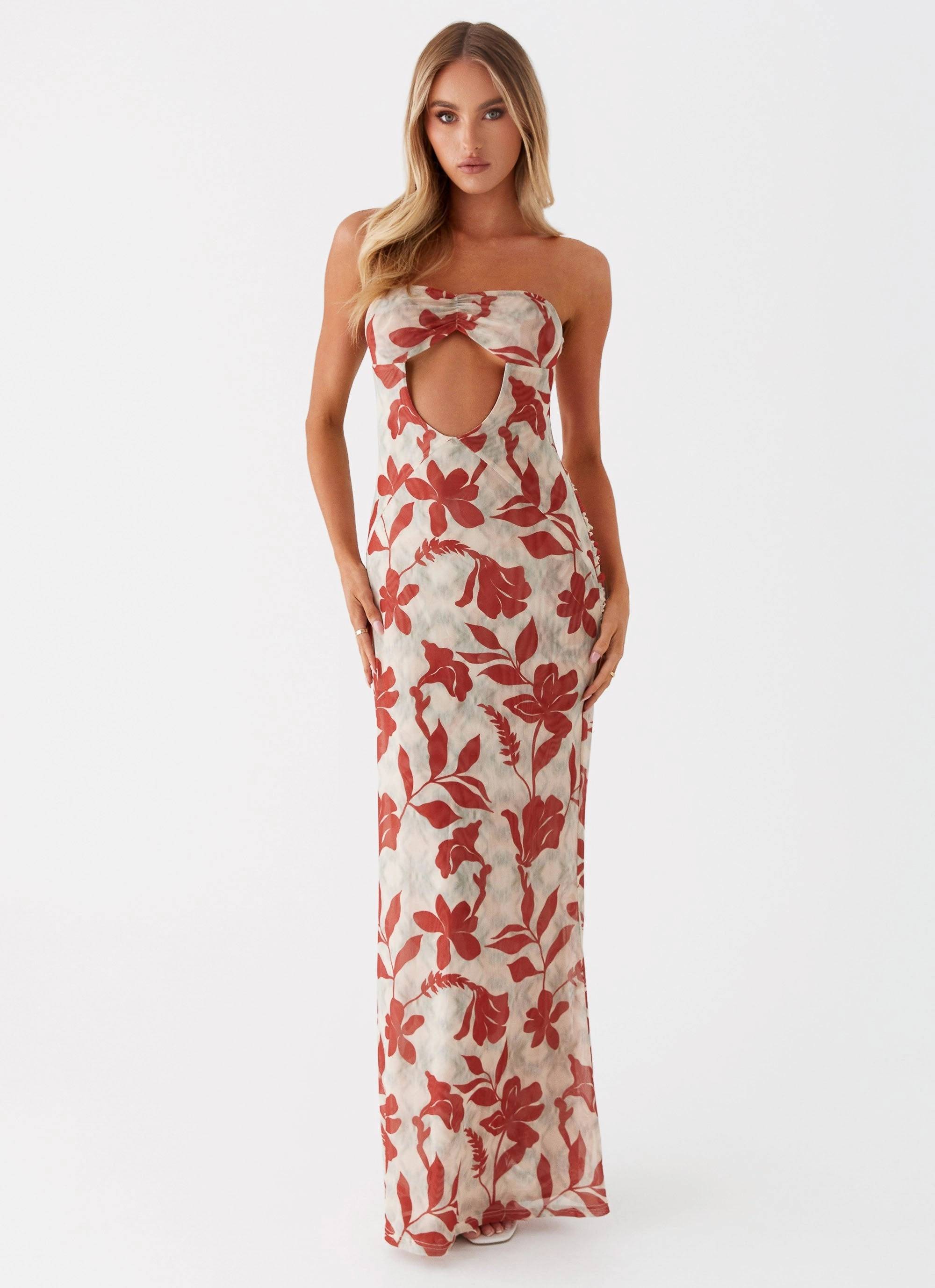 Dearest Maxi Dress - Red Green Floral Smooth Texture