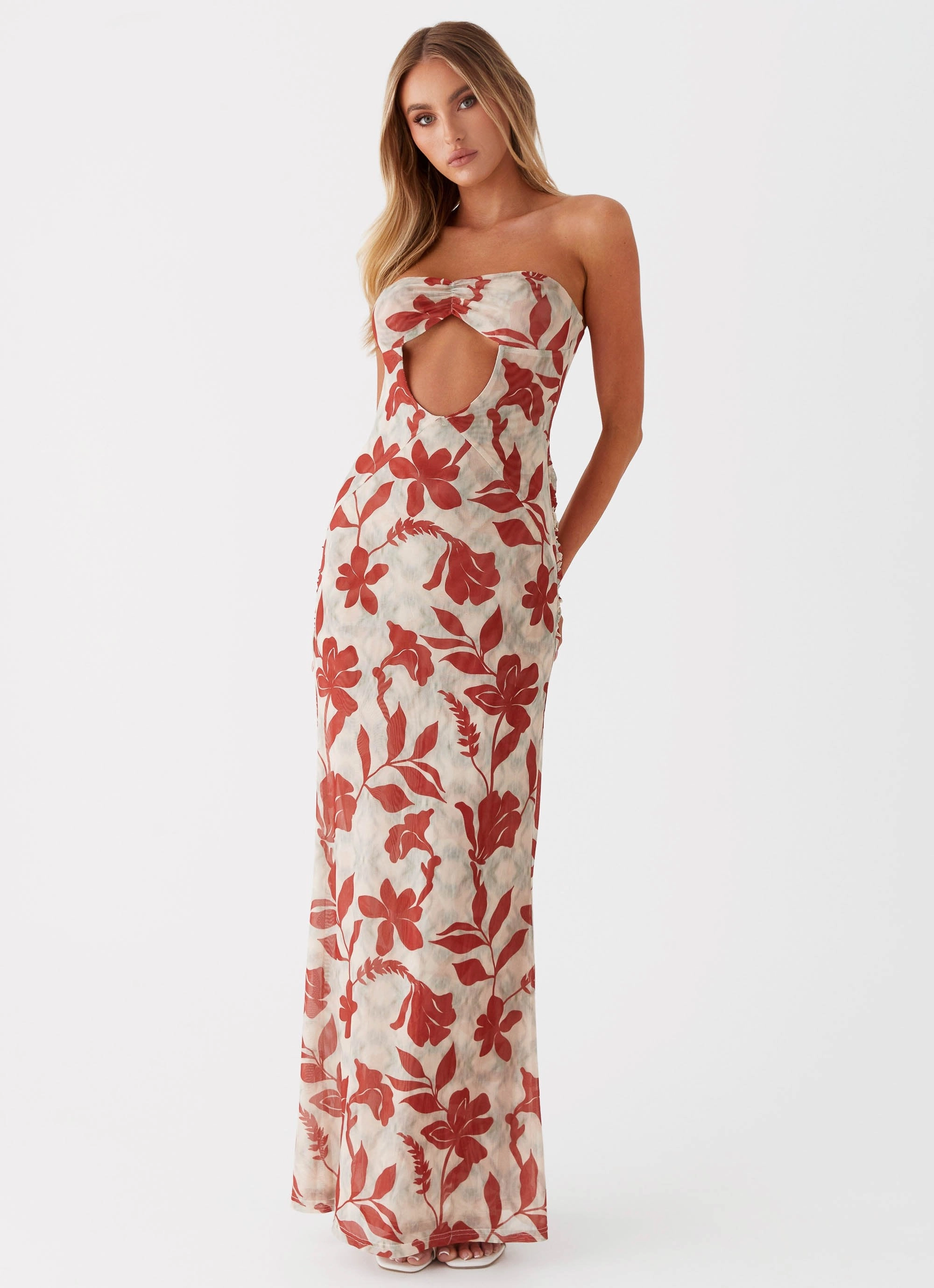 Dearest Maxi Dress - Red Green Floral Versatile Wearable