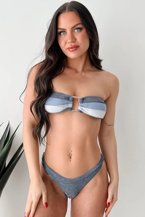 Basking In the Sun Bandeau Style Glitter Bikini Set (Blue/Multi) Boho-Chic