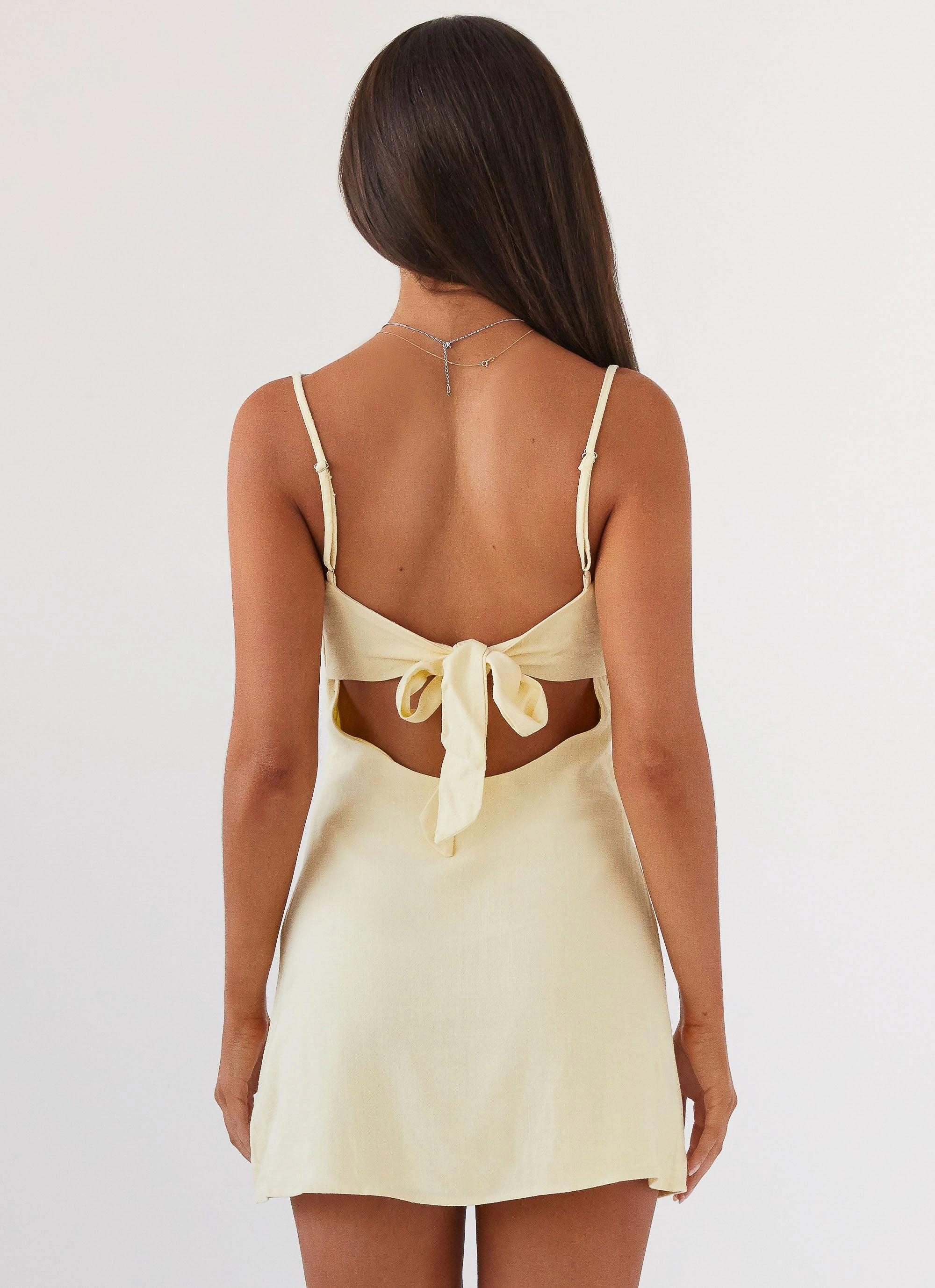 Flora Linen Mini Dress - Lemon Evening Classic