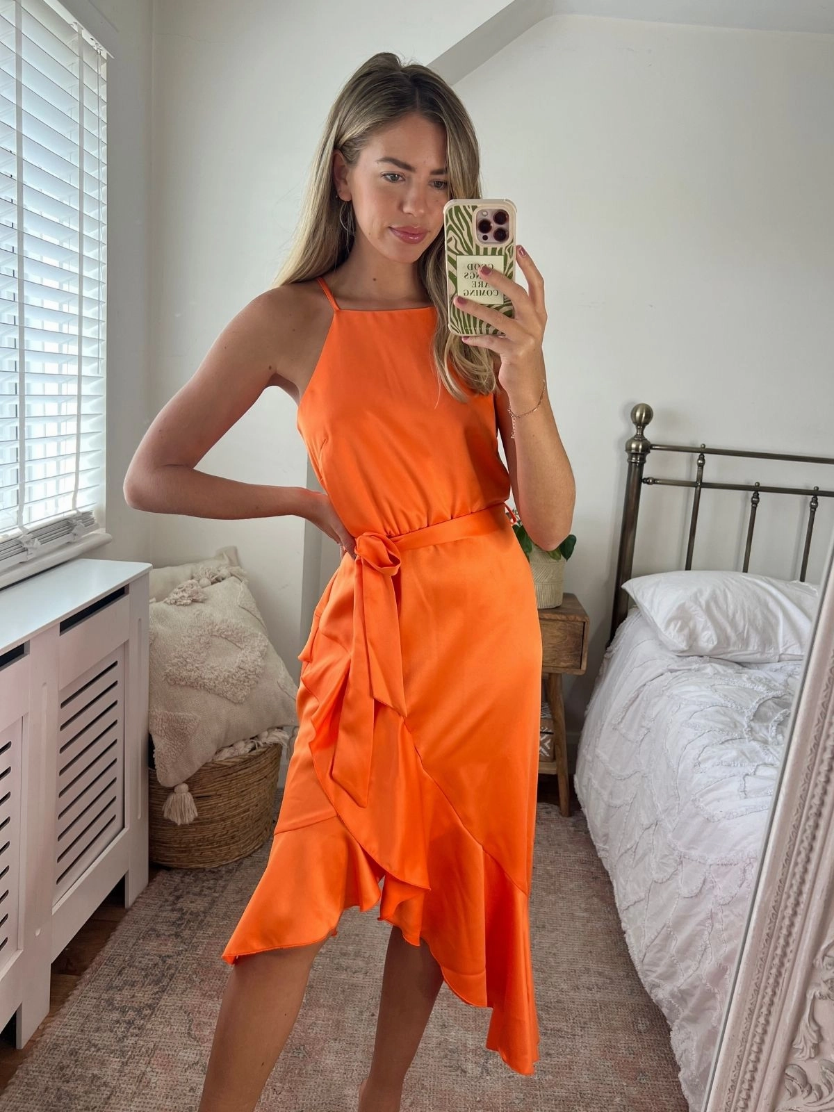 Ariana Halter Frill Dress / Tangerine Dress for brunch