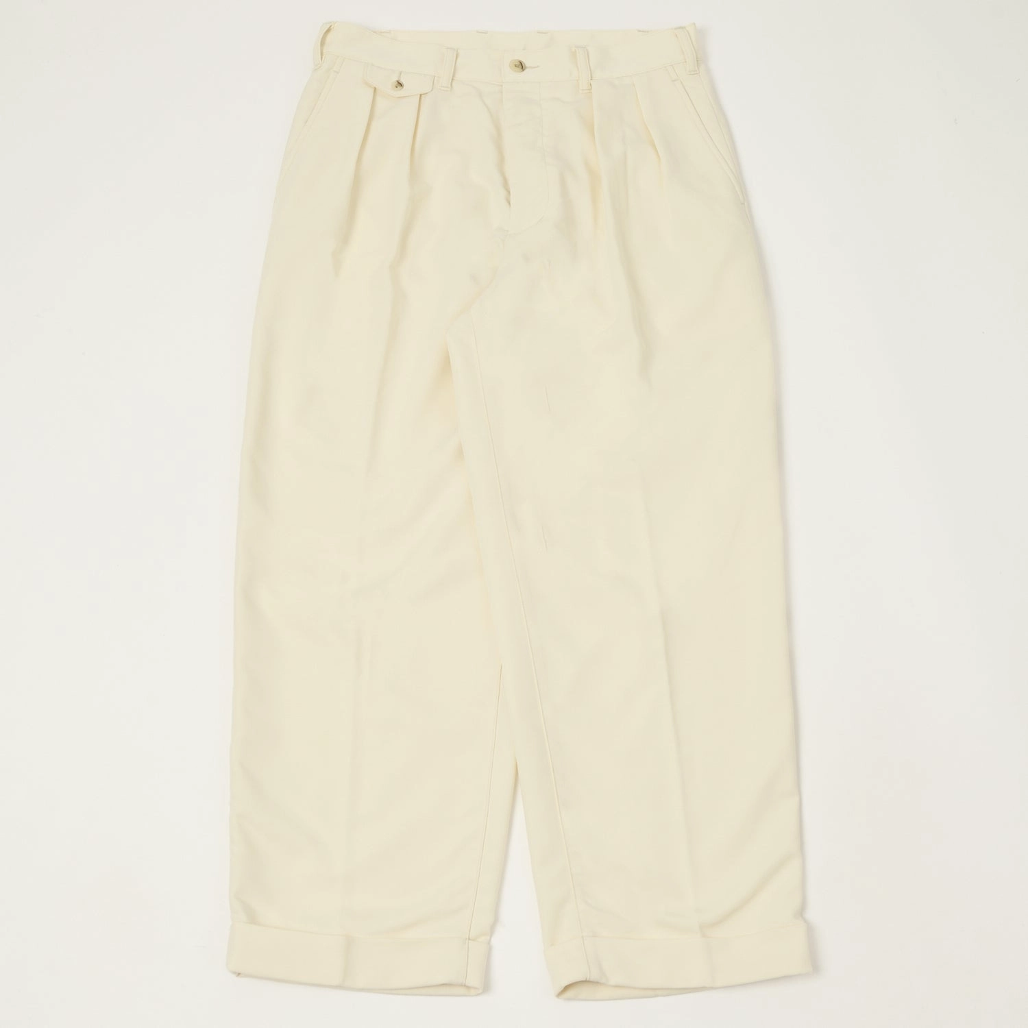 Beams Plus Double Pleat Trousers - Oyster Moisture Wicking Fabric ReinforcedStitching