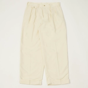 Beams Plus Double Pleat Trousers - Oyster Moisture Wicking Fabric ReinforcedStitching