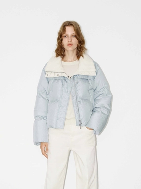 Anti Pilling Finish Airy Layer Fit Wool Collar Short Down Jacket