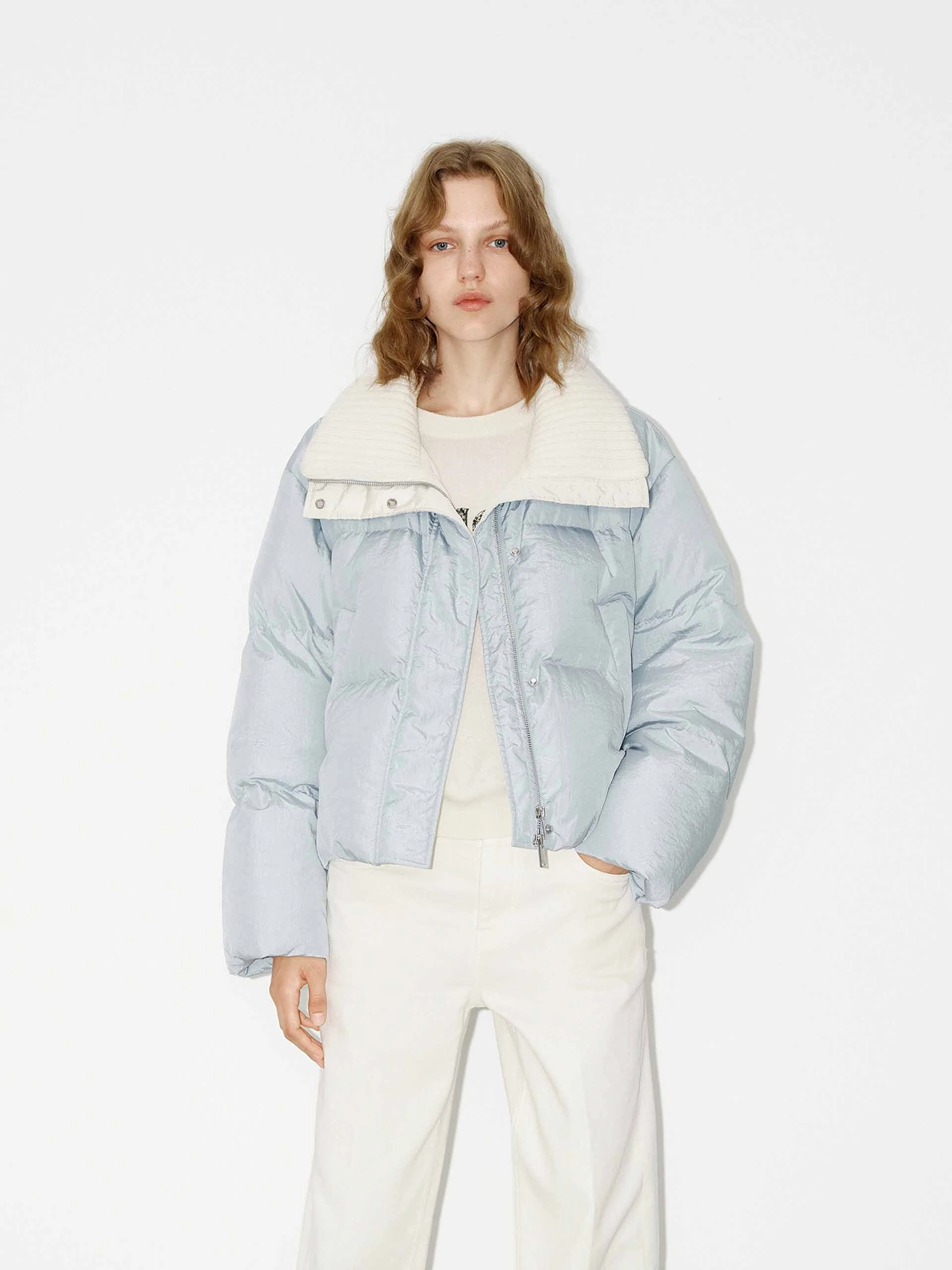 Anti Static Finish Wool Collar Short Down Jacket