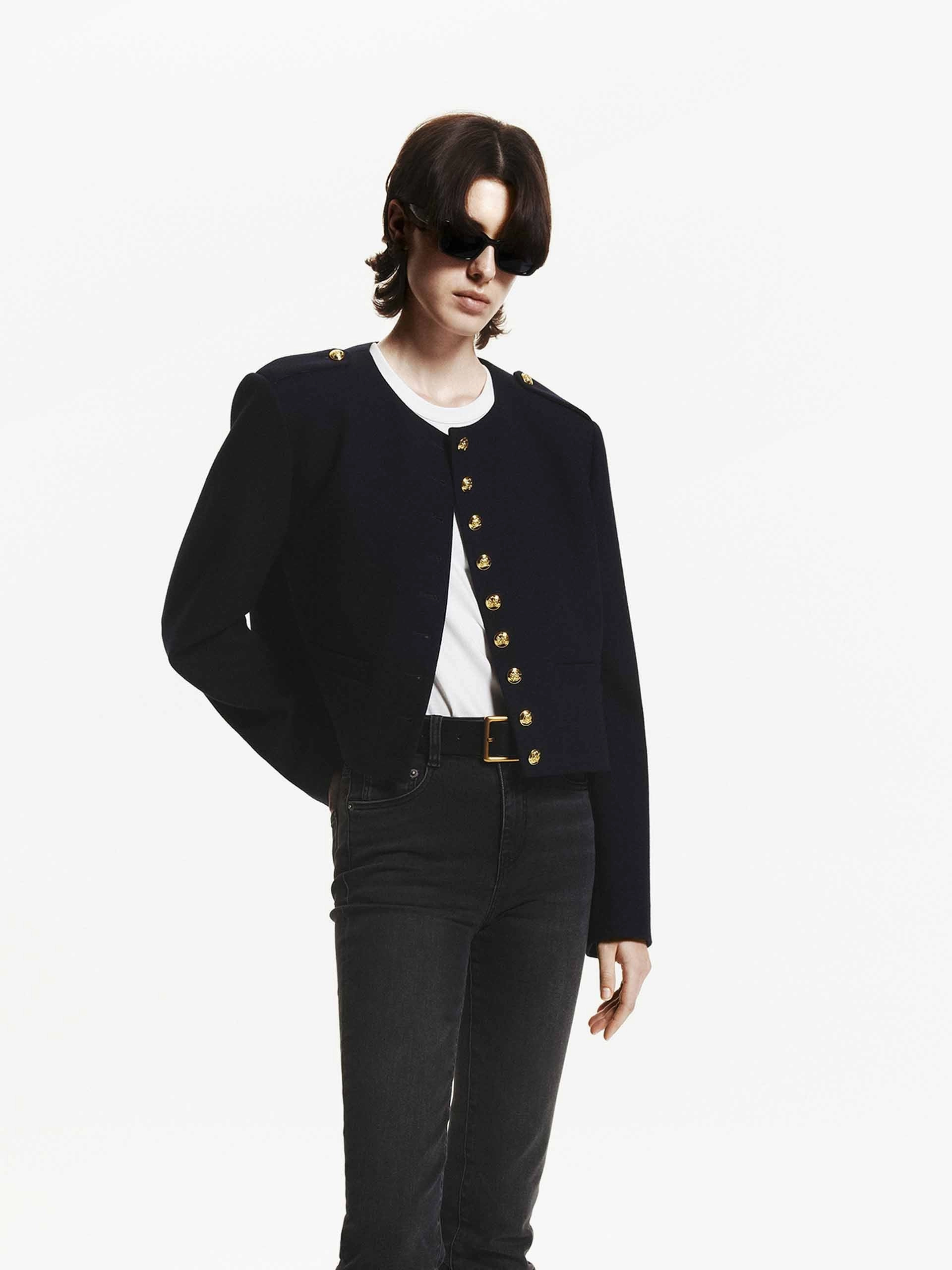 Metallic Button Cropped Coat Casual Classic