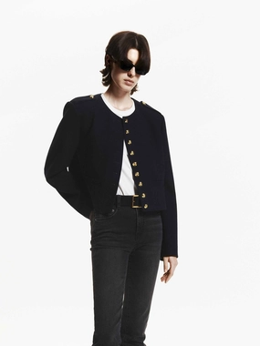 WaterRepellentFabric StretchFit Silhouette Metallic Button Cropped Coat