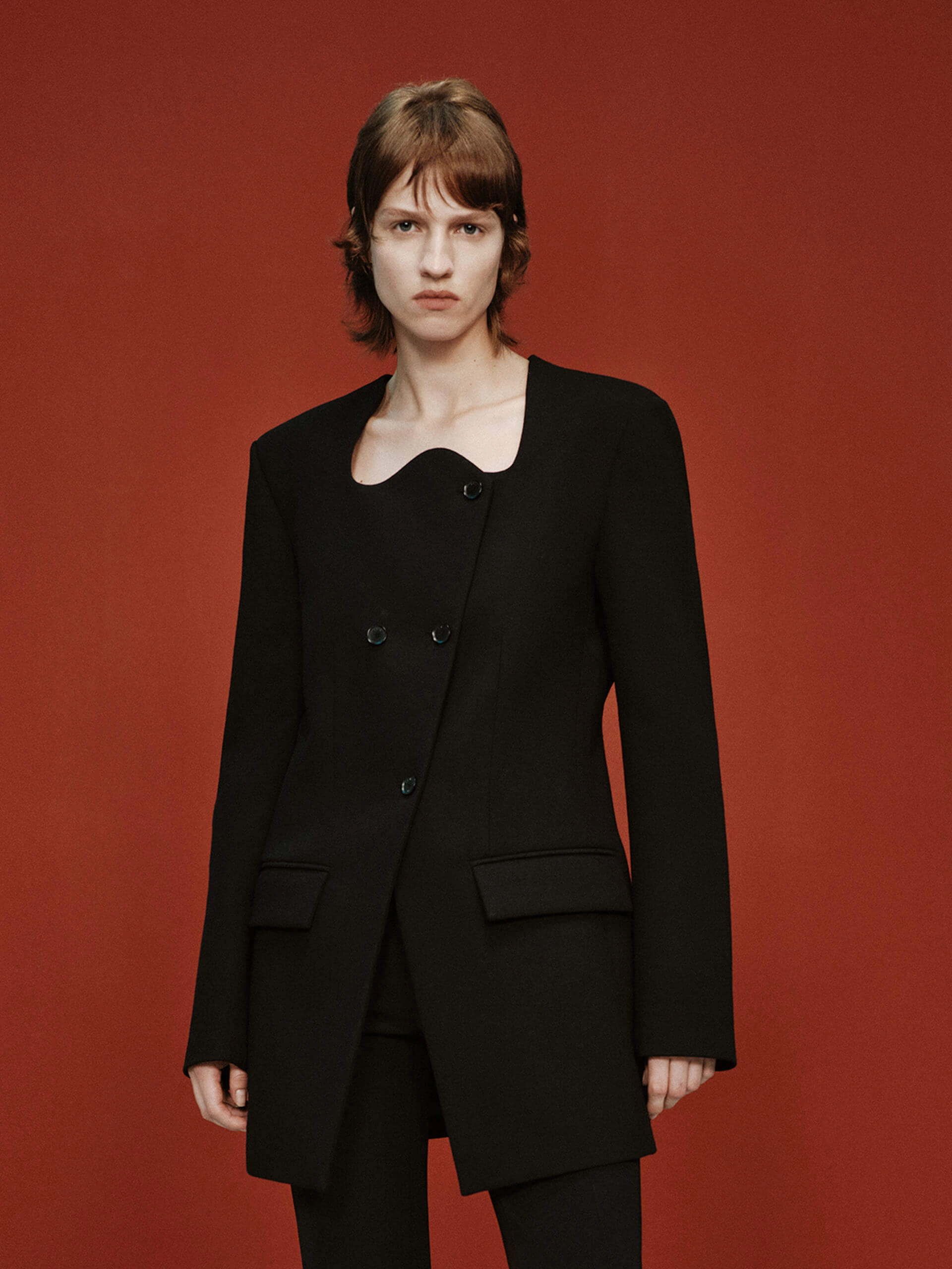 Wave Collar Wool Coat QuickDry Fabric