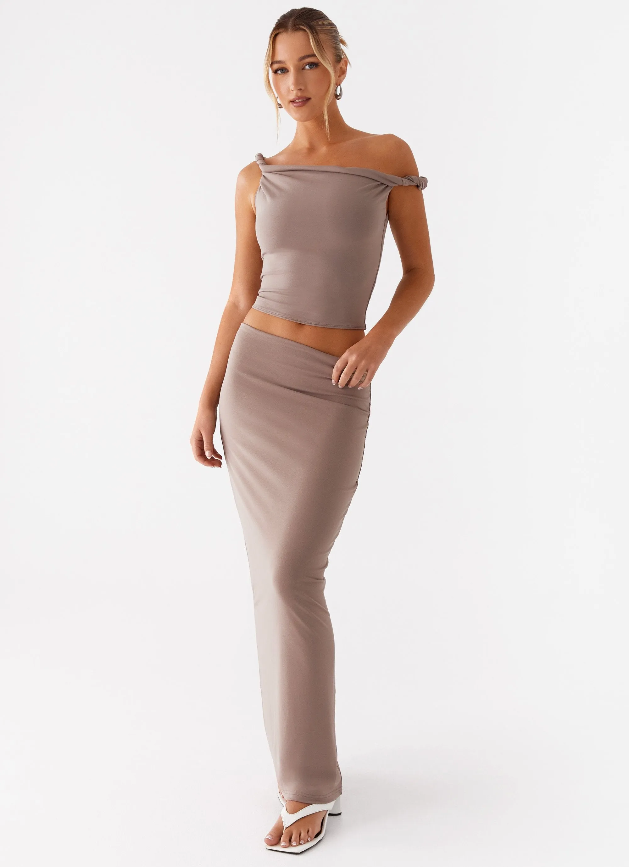 All Season Slip Resistant Waist Solace Soul Maxi Skirt - Taupe