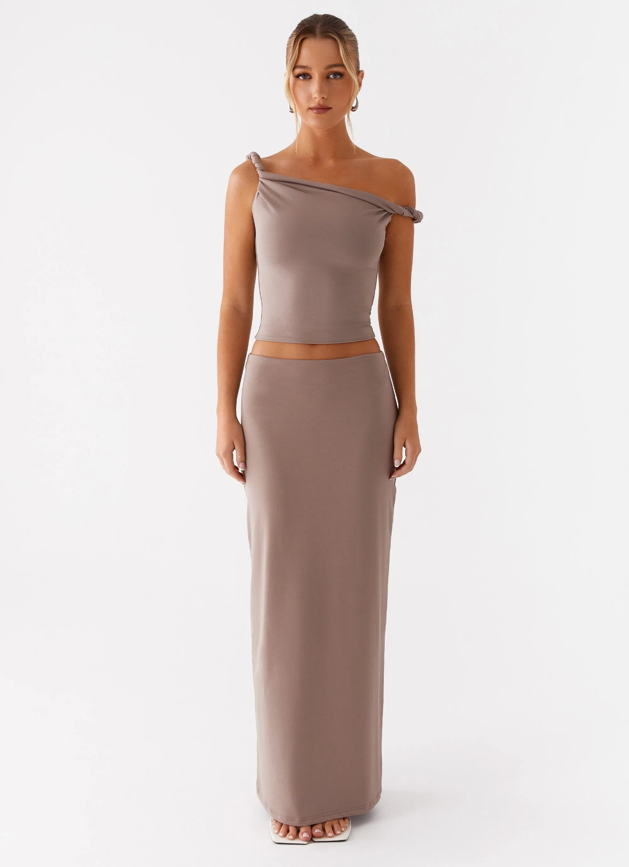 Solace Soul Maxi Skirt - Taupe Style Essential Flowy Drape