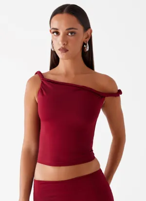 Solace Soul Twist Shoulder Top - Maroon AntiSnagYarnProcessing UVProtection