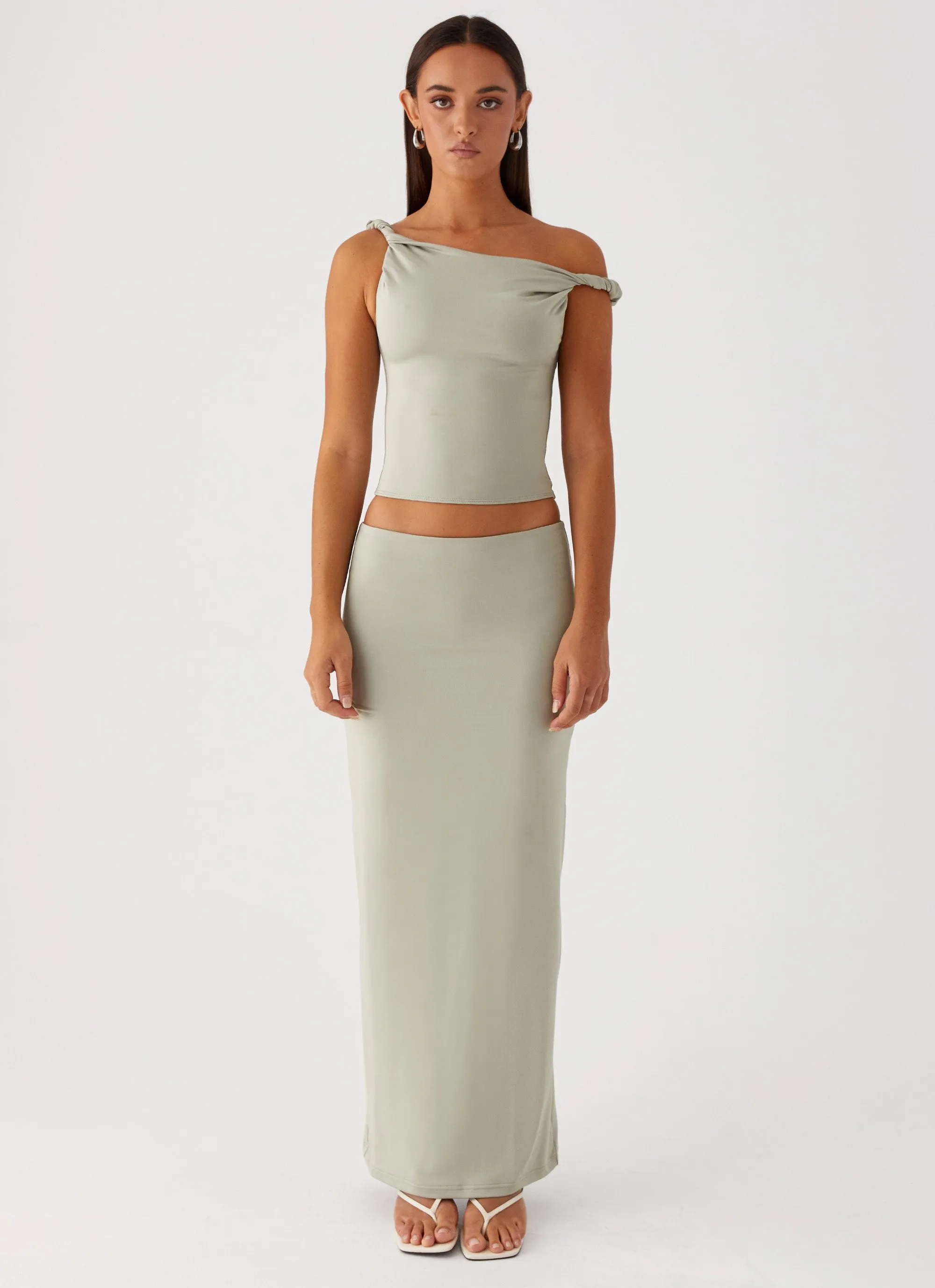 Solace Soul Twist Shoulder Top - Sage Wrinkle Resistant Weave