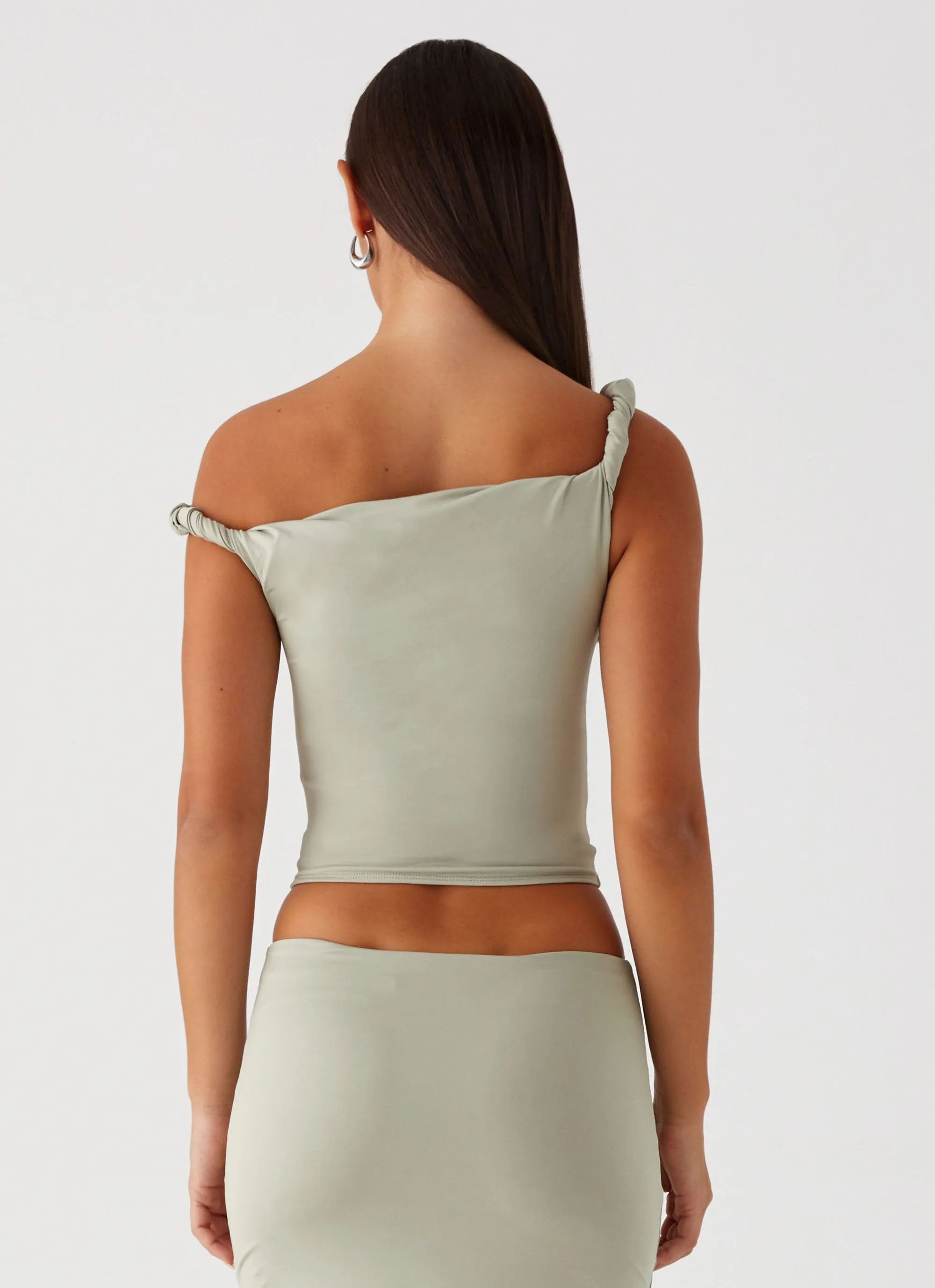 FlexibleLayeredConstruction SoftTouch Solace Soul Twist Shoulder Top - Sage