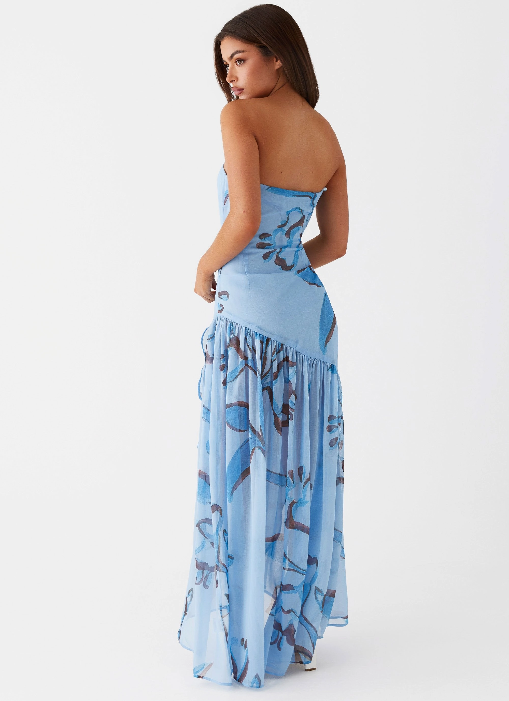 Easy Comfort All Gender Solaris Strapless Maxi Dress - Blue Floral