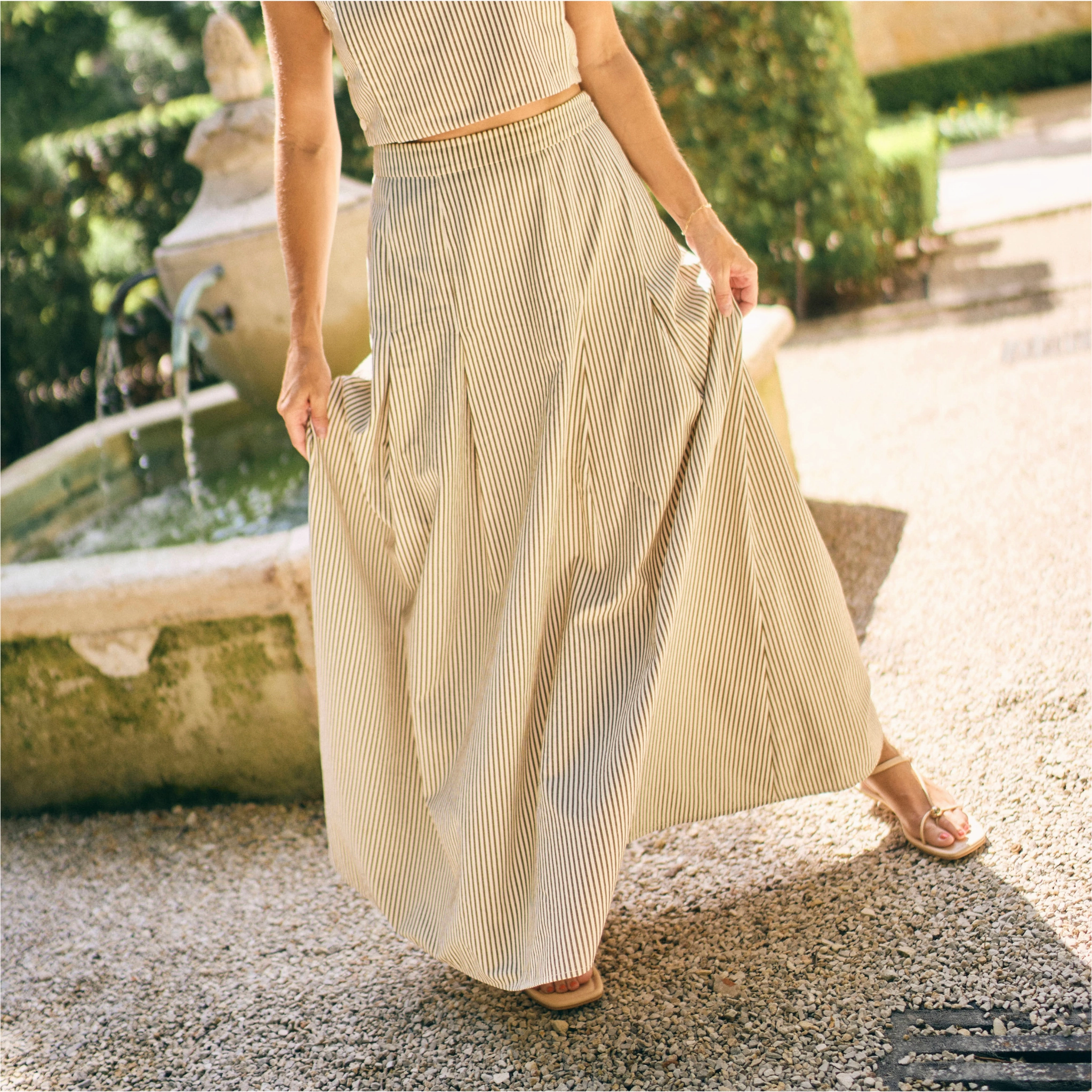 MASON'S DAUGHTER | Sophia Maxi Skirt, Brown & Ivory Dobby Striped Tapered leg AbrasionResistant