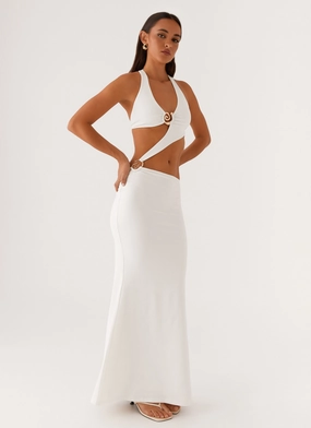 World Series Maxi Dress - White Wide Hemline Cotton-Blend