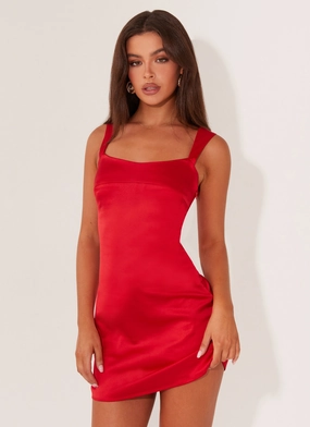 French Vibe Odette Satin Mini Dress - Red