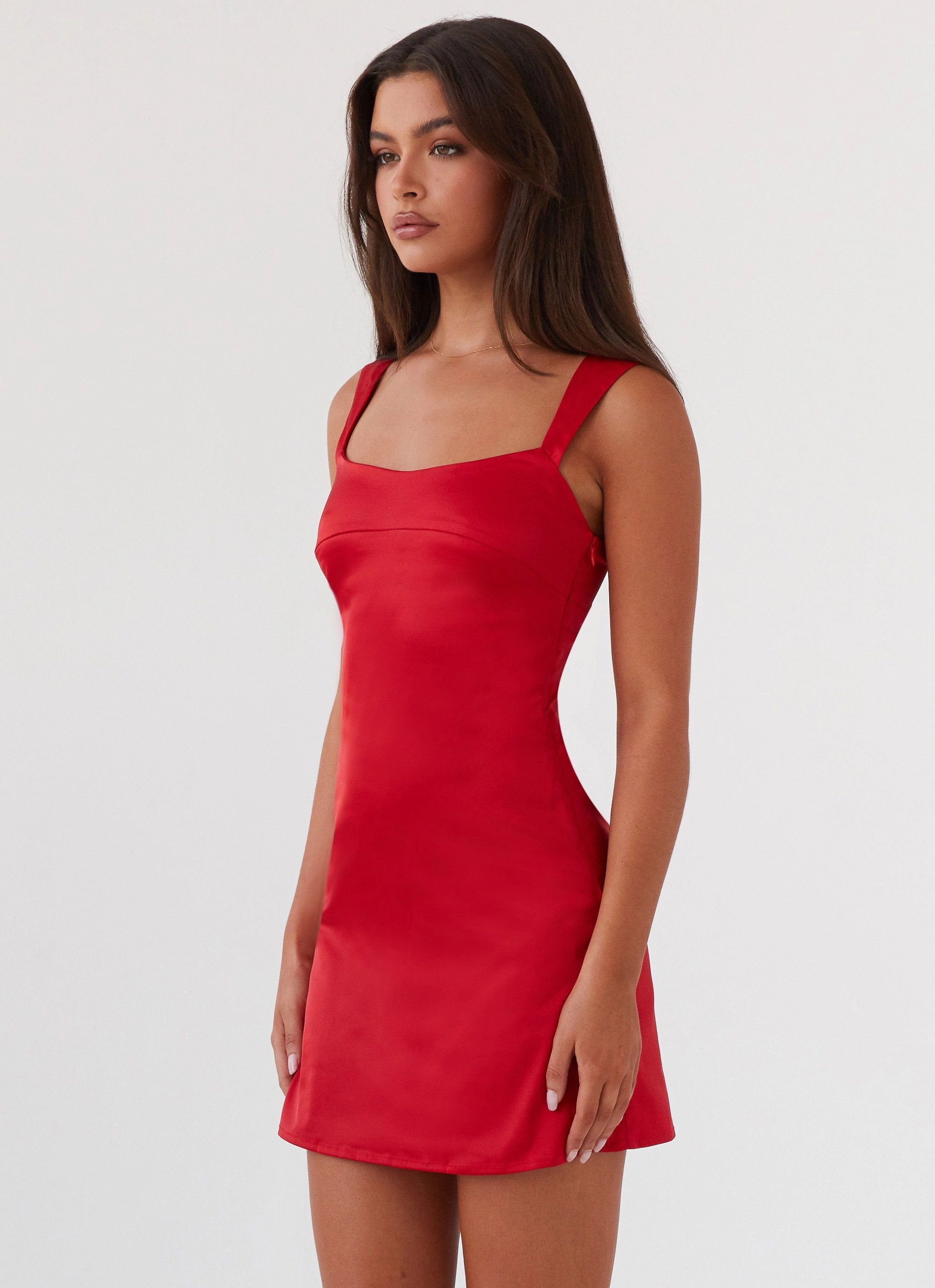 Odette Satin Mini Dress - Red Crisp Texture